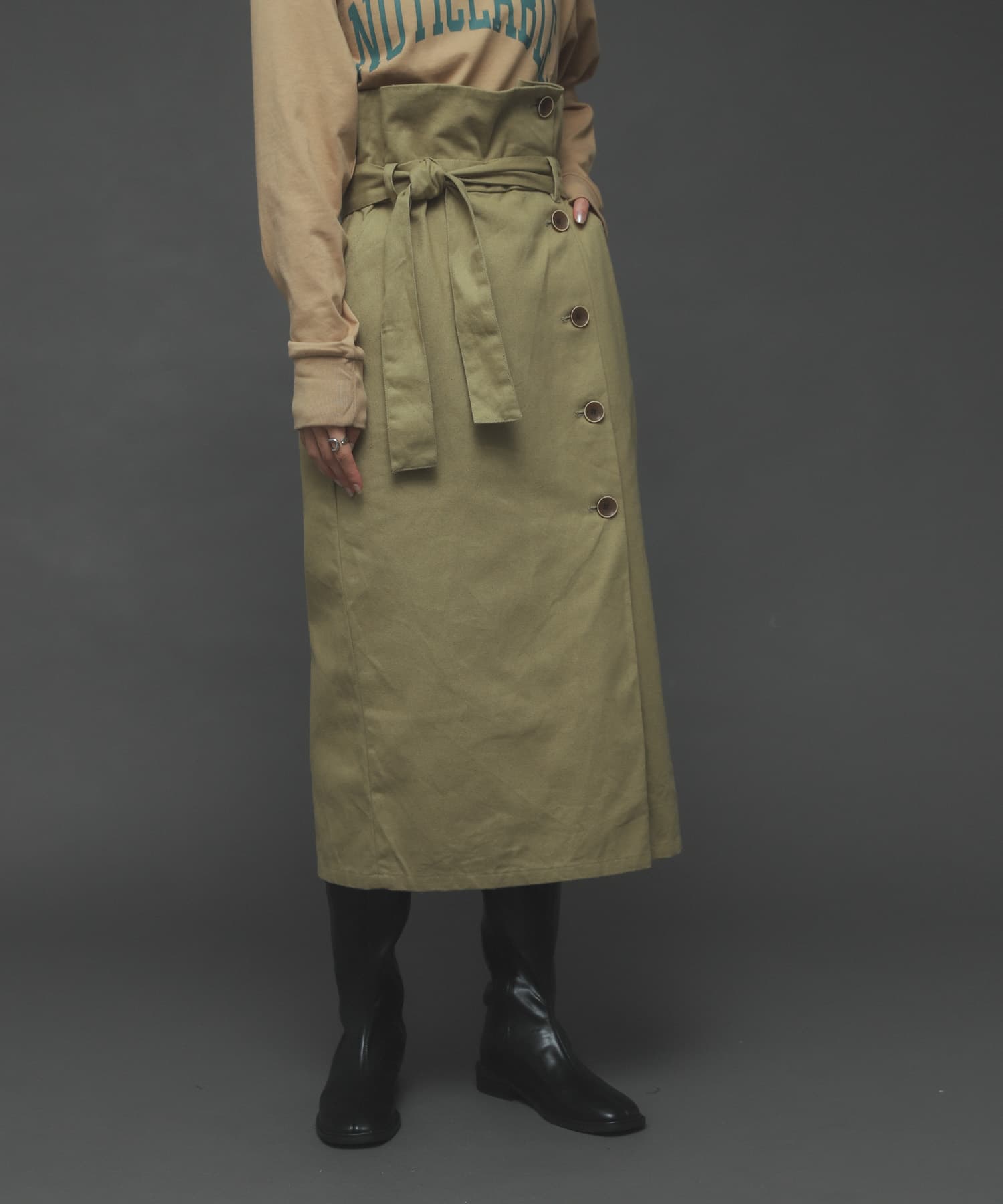 ボタンディテールアイラインスカート L.KHAKI M