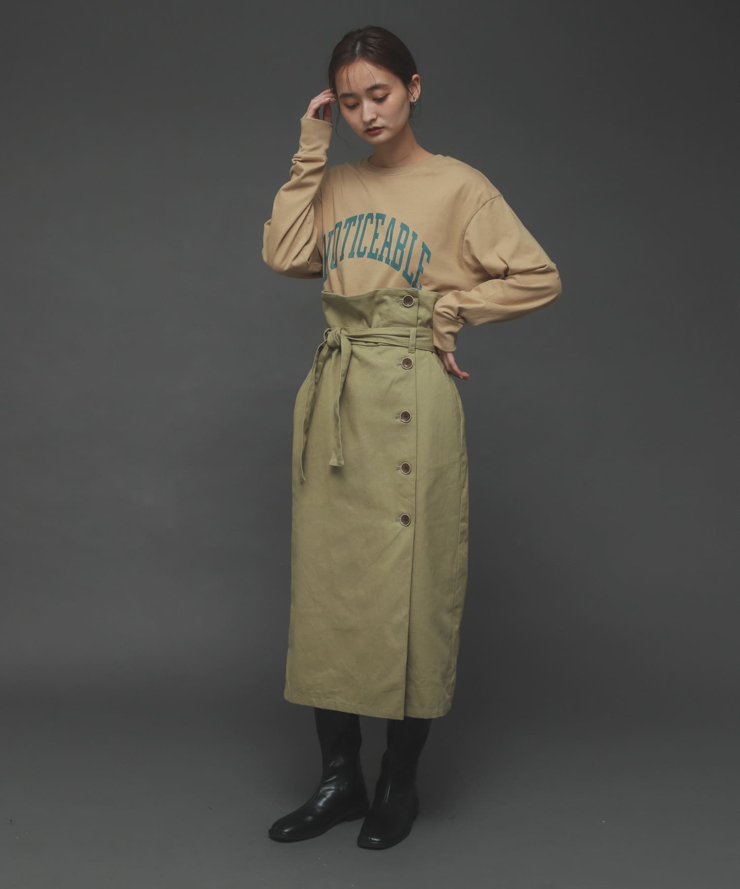 ボタンディテールアイラインスカート L.KHAKI M