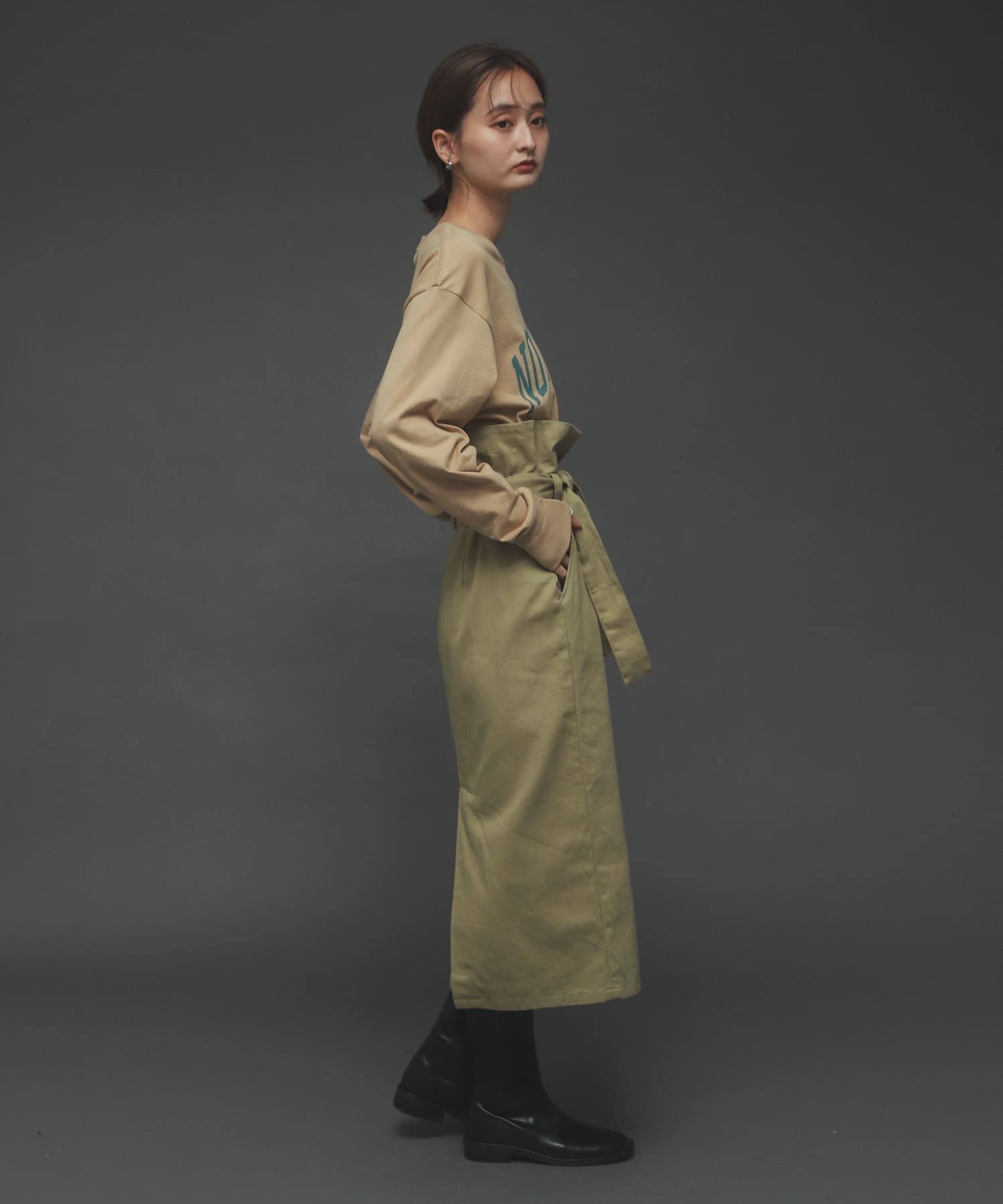 ボタンディテールアイラインスカート L.KHAKI M