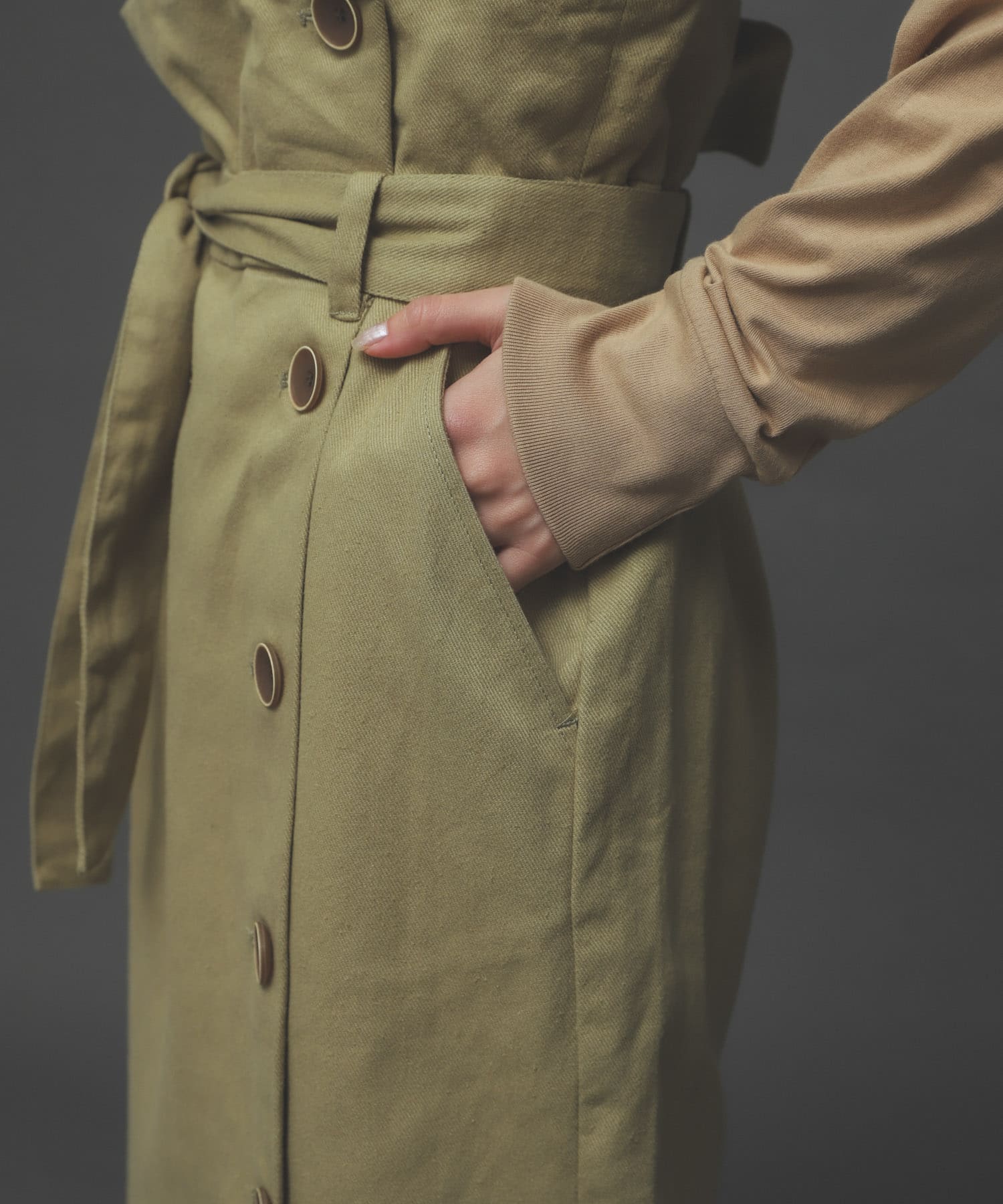 ボタンディテールアイラインスカート L.KHAKI S
