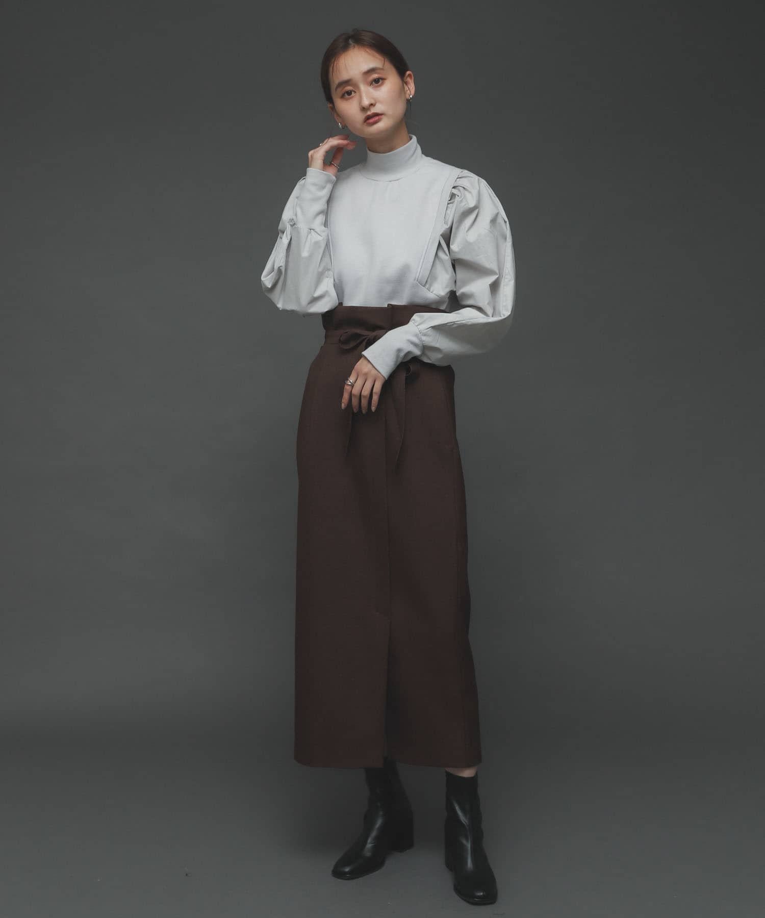 ウールライクハイウエストスカート BROWN XS