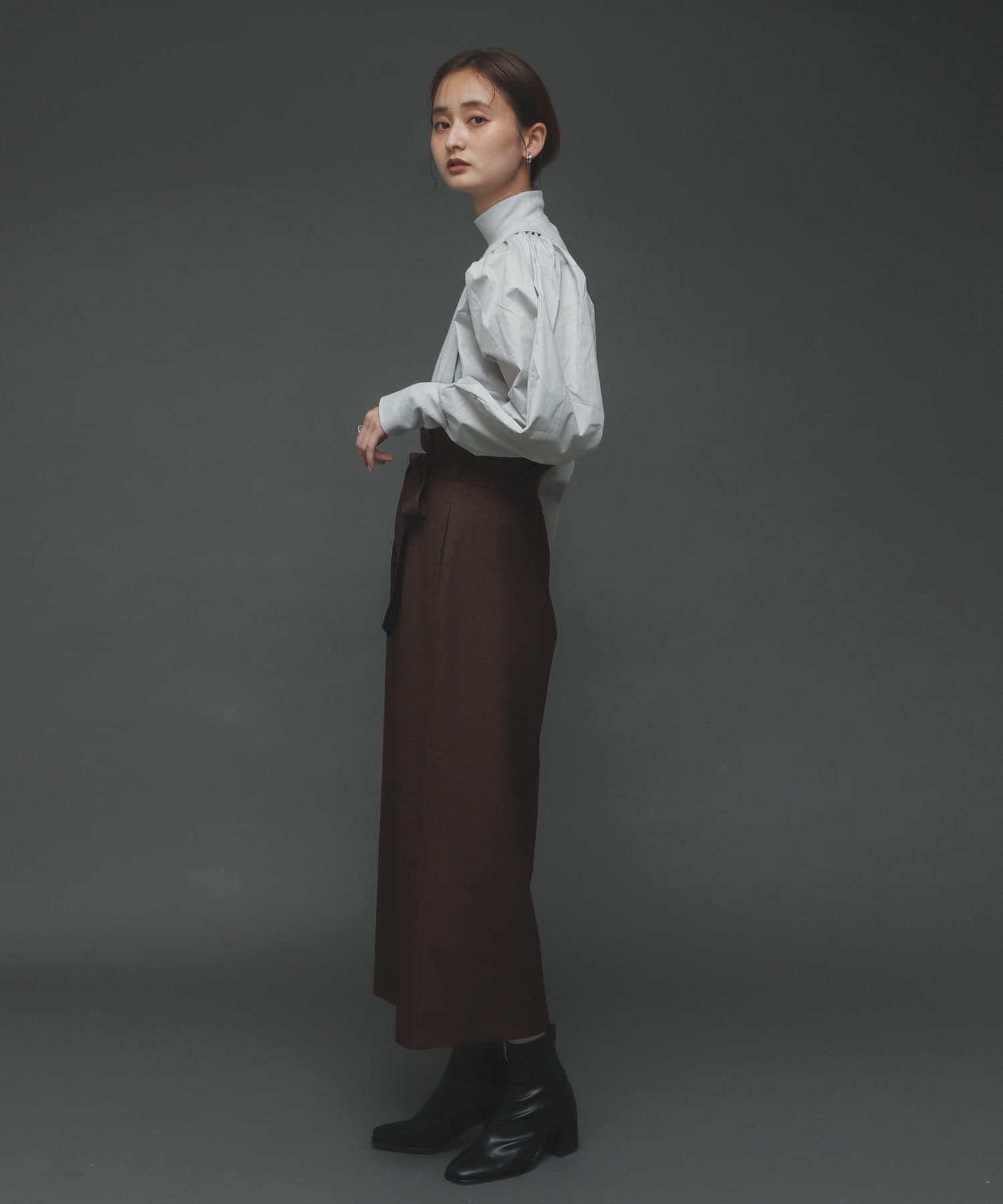 ウールライクハイウエストスカート BROWN XS