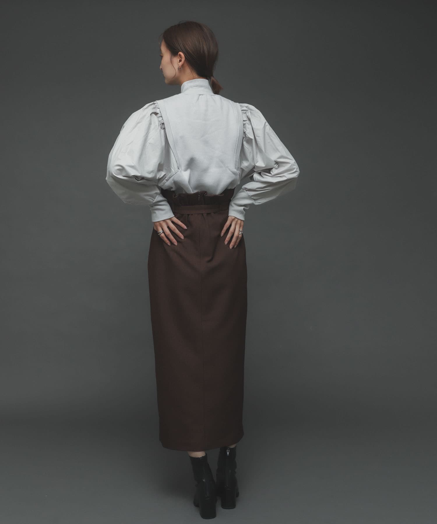 ウールライクハイウエストスカート BROWN XS