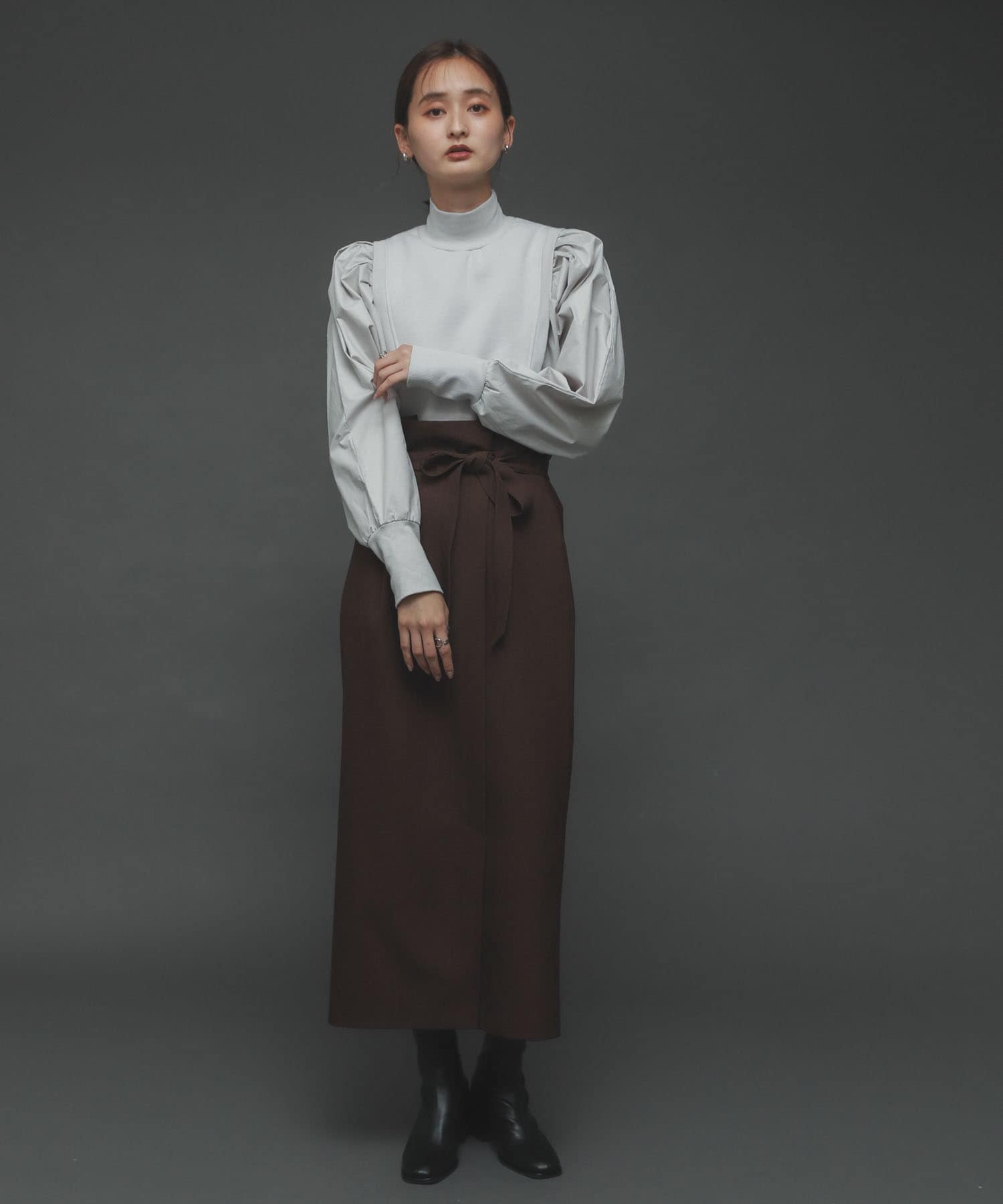 ウールライクハイウエストスカート BROWN XS