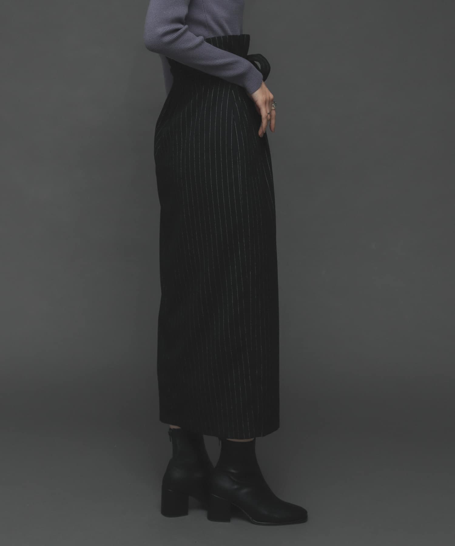 ウールライクハイウエストスカート BLK×O.WHT XS