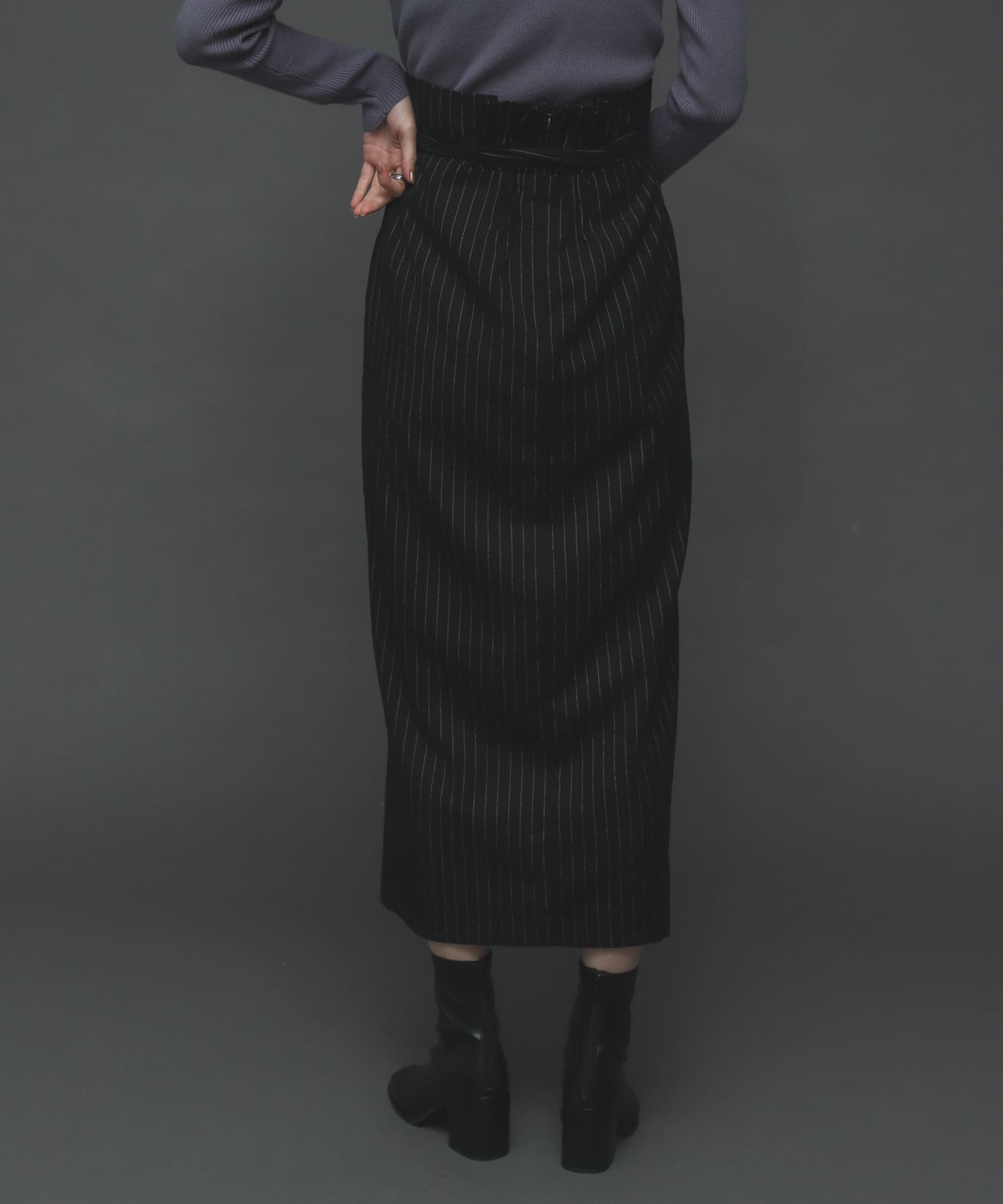 ウールライクハイウエストスカート BLK×O.WHT XS