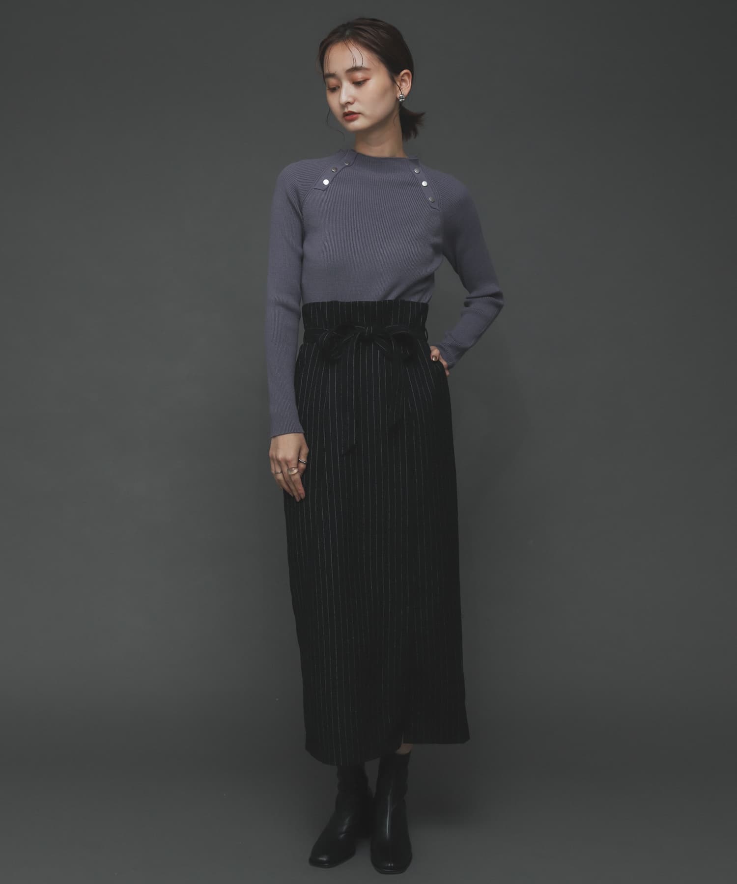 ウールライクハイウエストスカート BLK×O.WHT XS