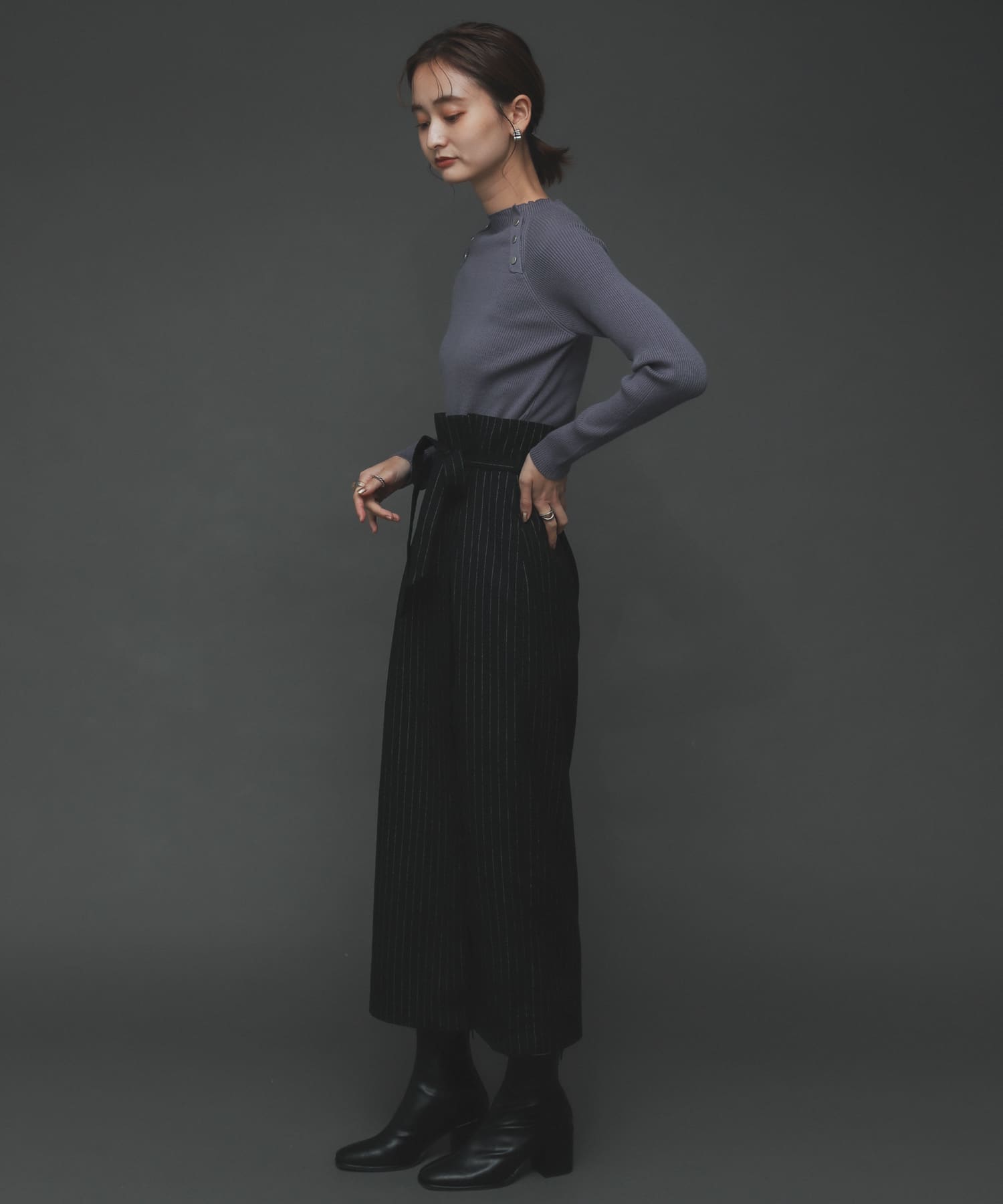 ウールライクハイウエストスカート BLK×O.WHT XS