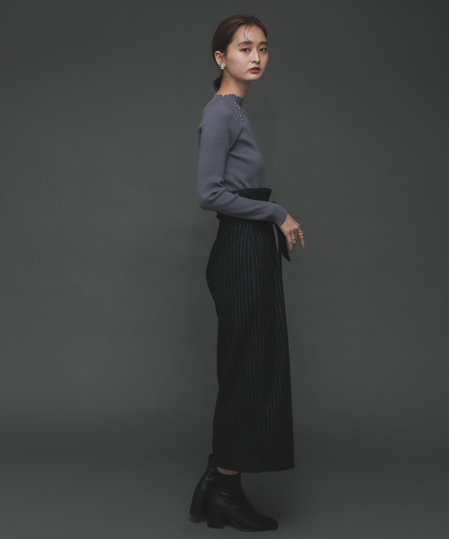 ウールライクハイウエストスカート BLK×O.WHT XS