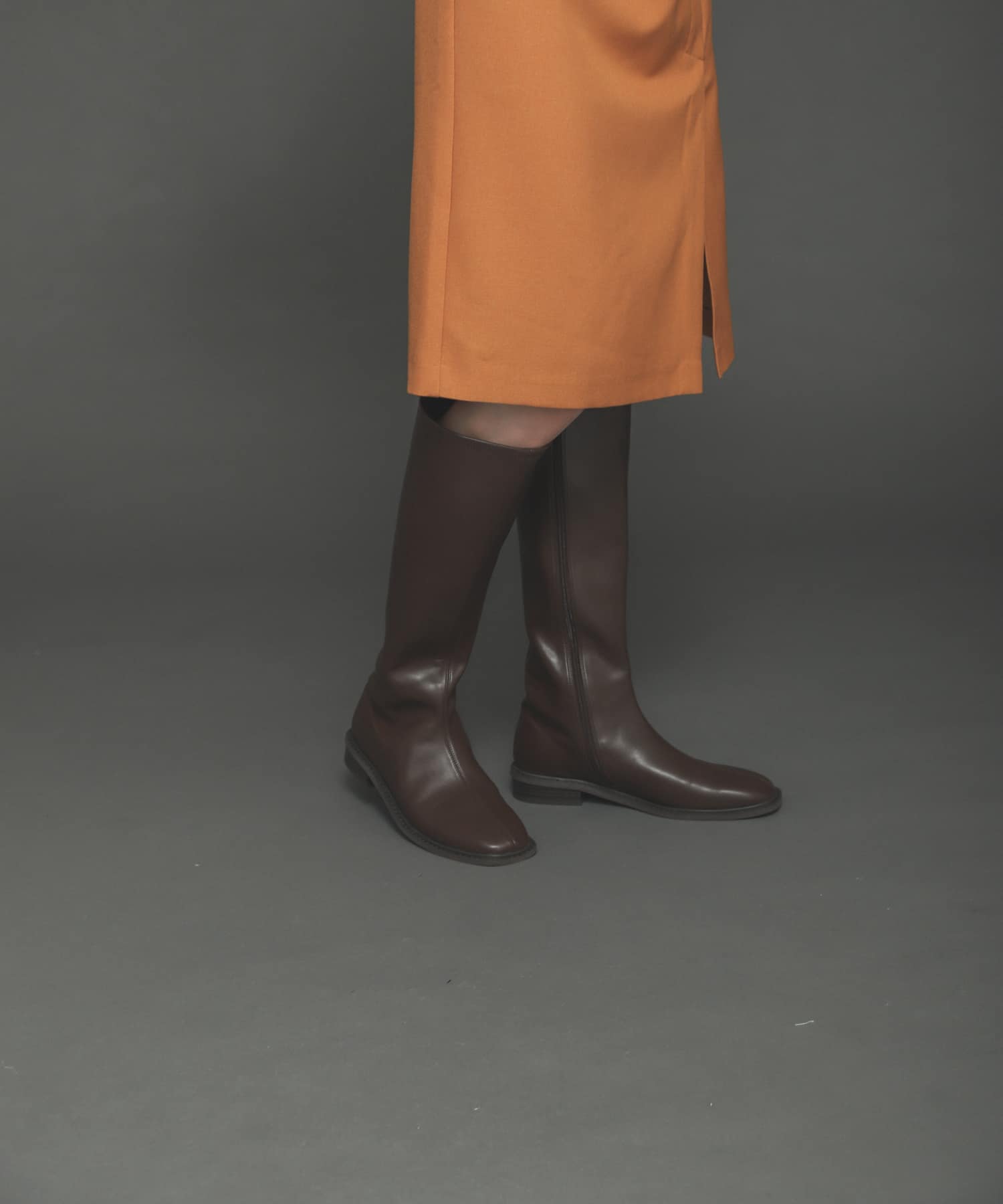 スクエアトウセンターシームロングブーツ BROWN S
