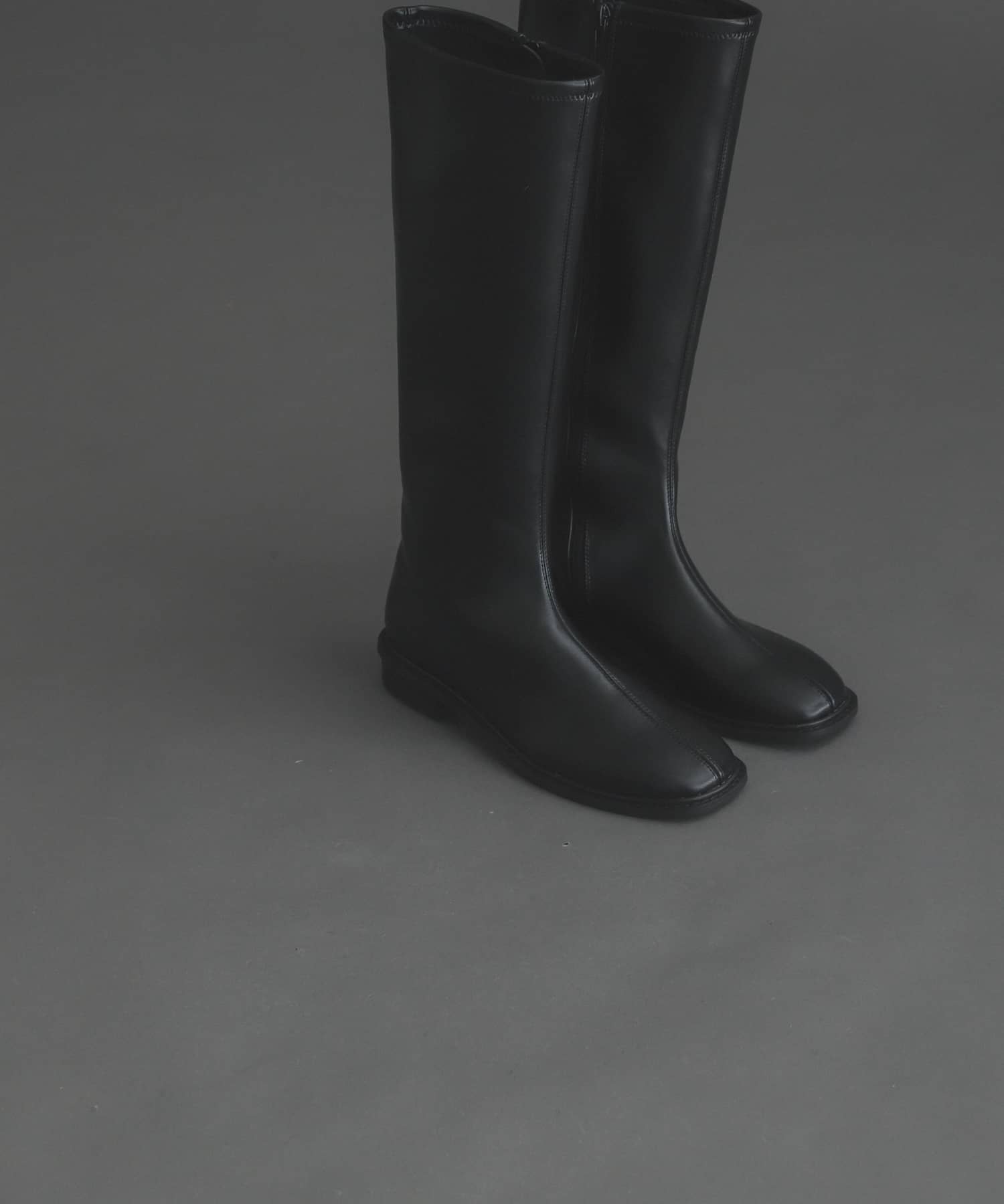 スクエアトウセンターシームロングブーツ BLACK S