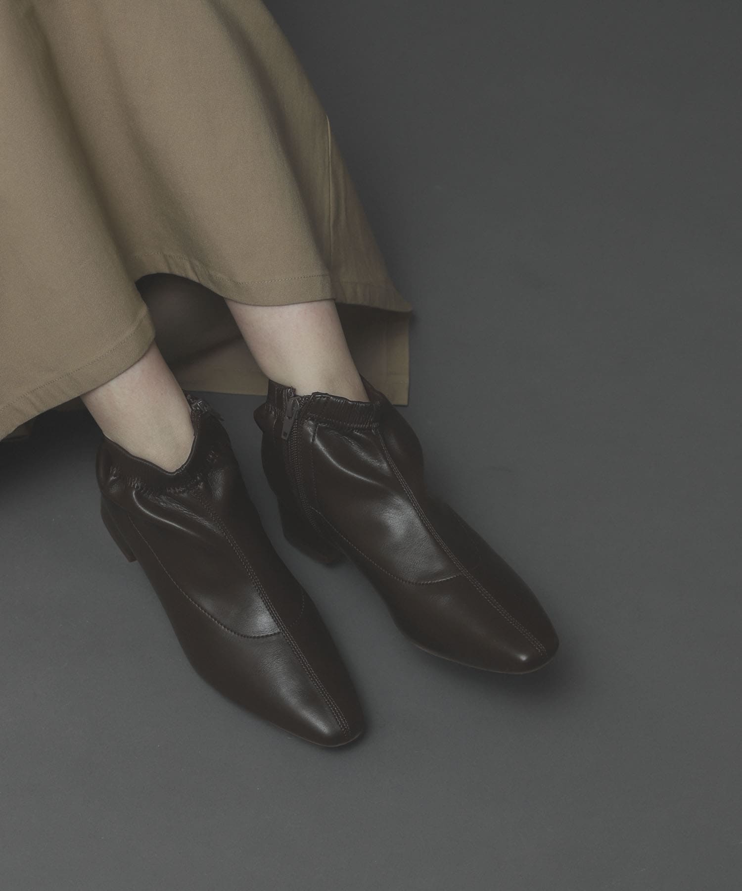 アンクルギャザーショートブーツ BROWN S
