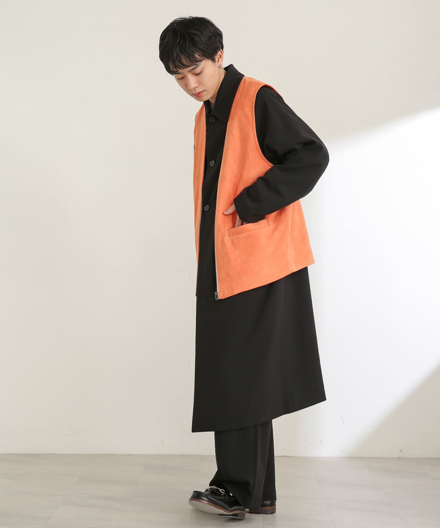 エコスエードジップベスト ORANGE M