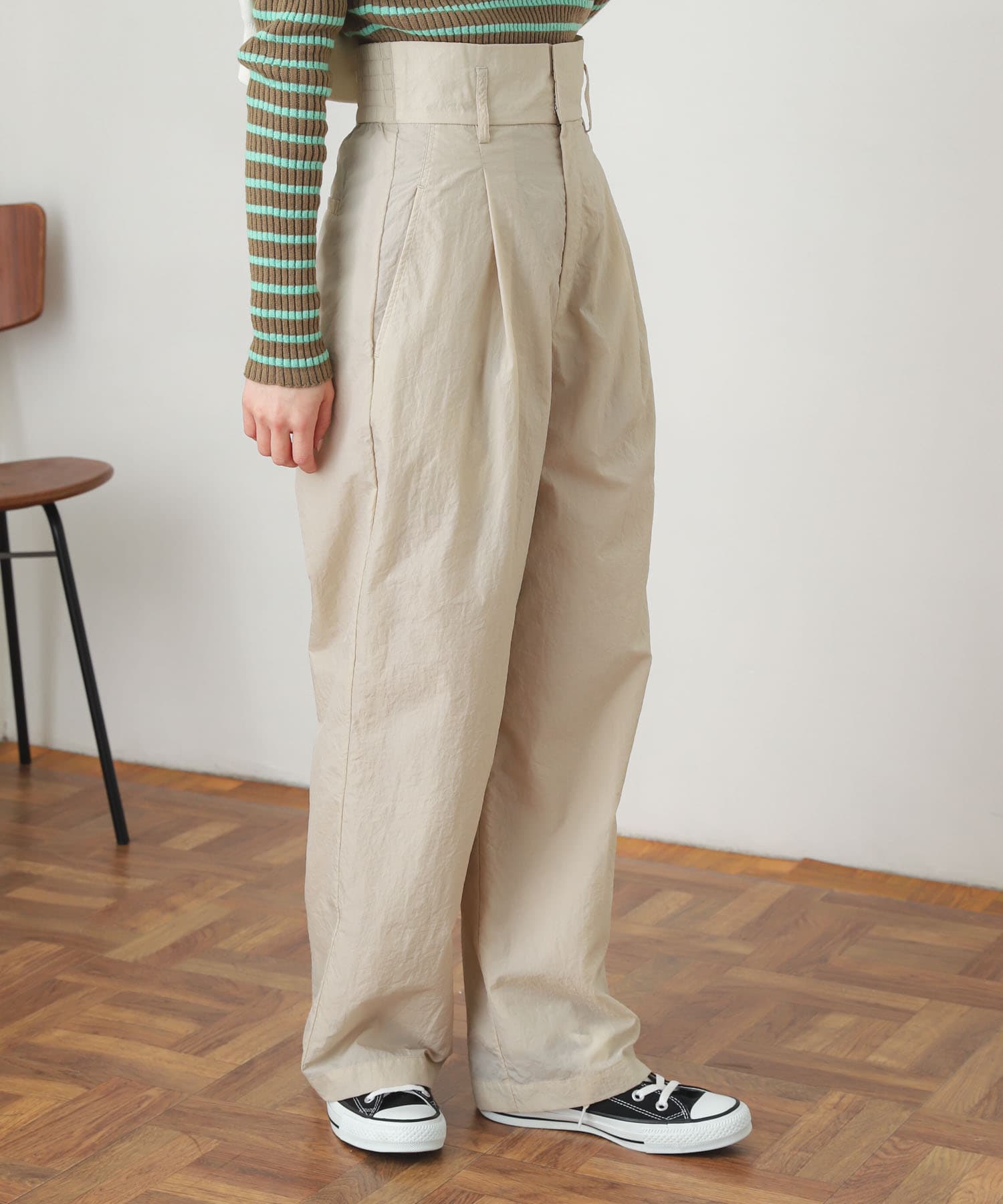 ハイウエストタックパンツ IVORY S