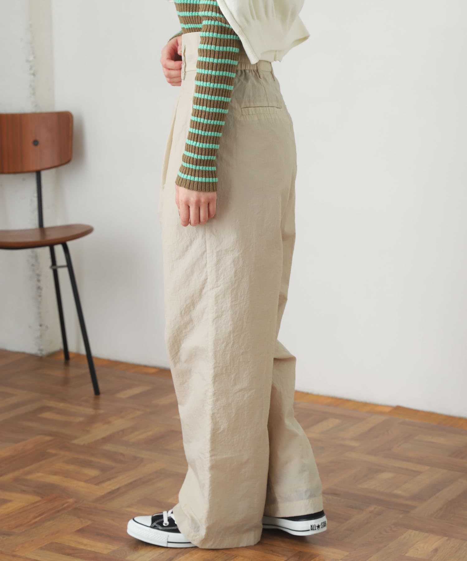 ハイウエストタックパンツ IVORY S