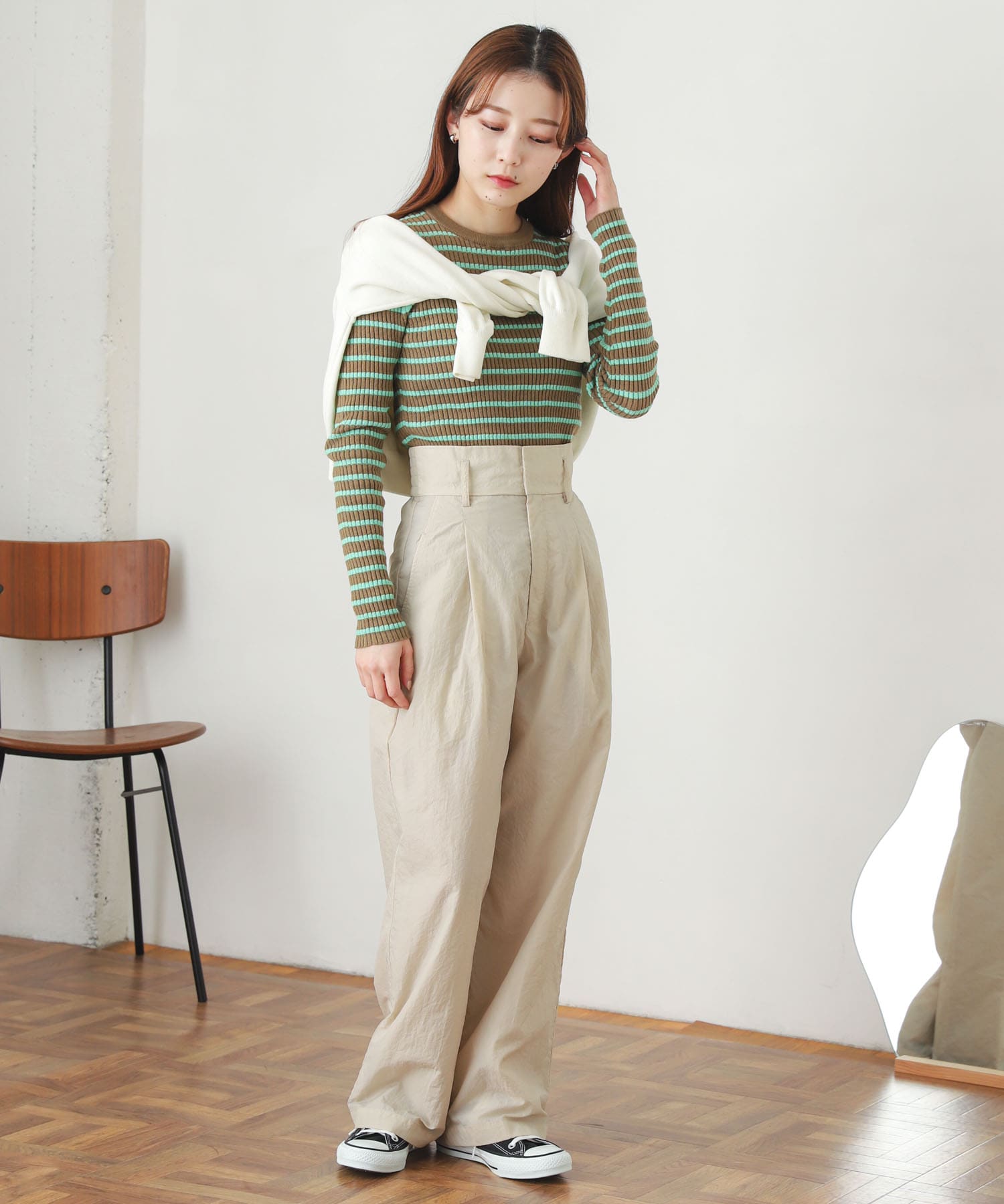 ハイウエストタックパンツ IVORY S