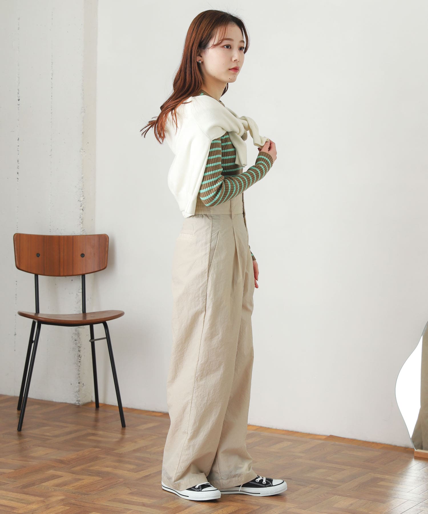 ハイウエストタックパンツ IVORY S