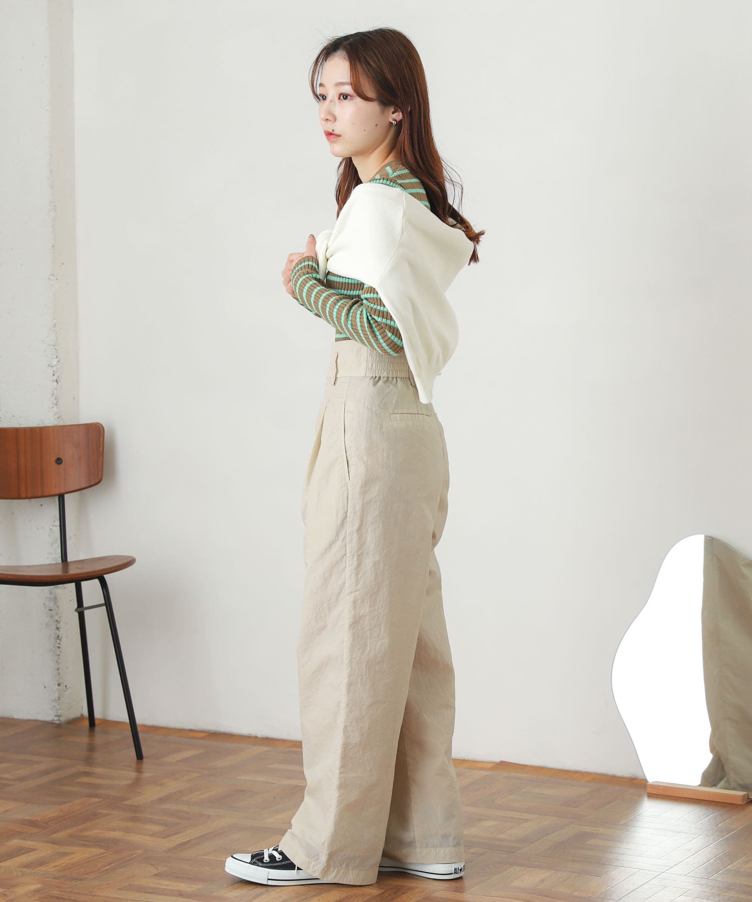 ハイウエストタックパンツ IVORY M