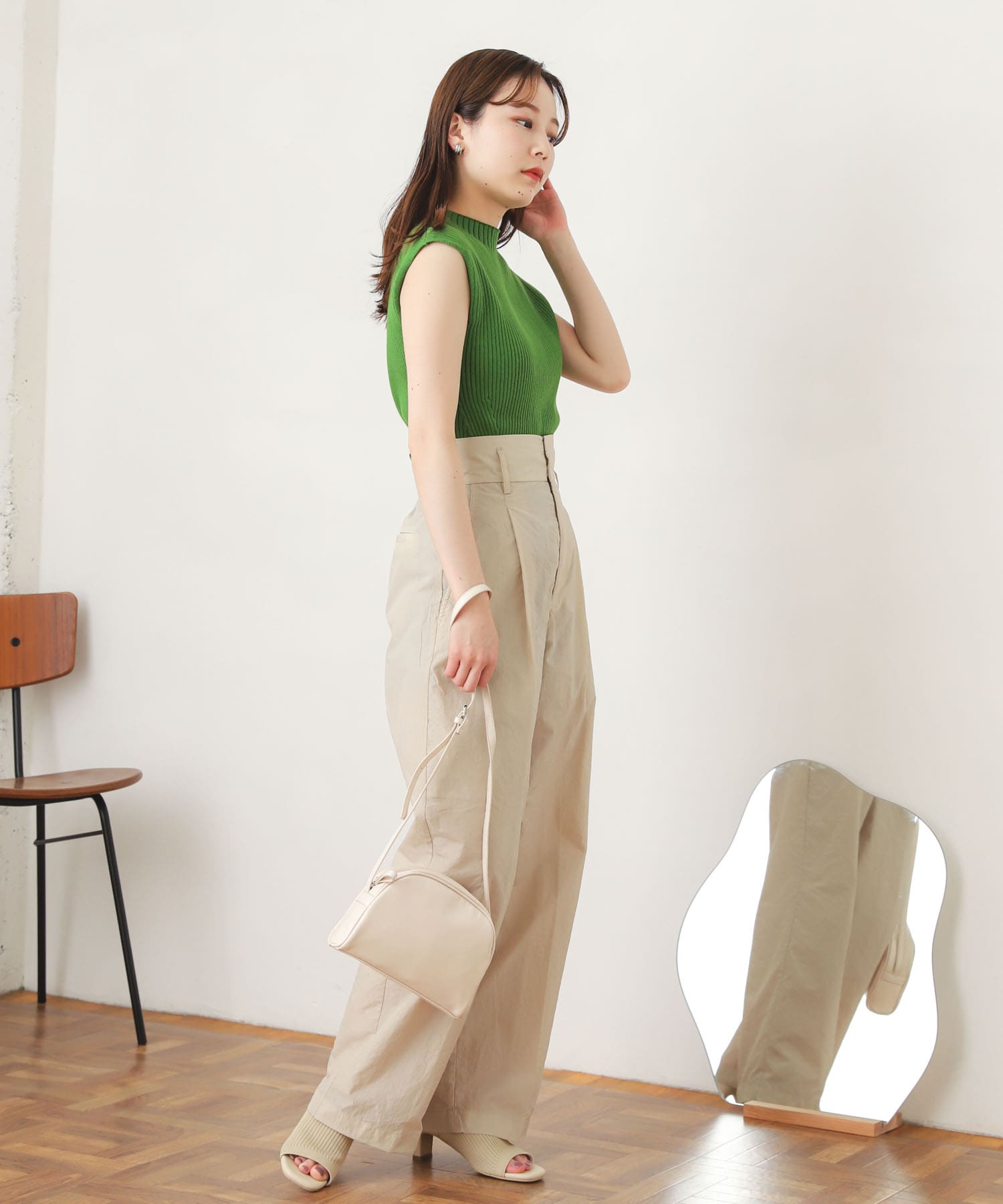 ハイウエストタックパンツ IVORY M