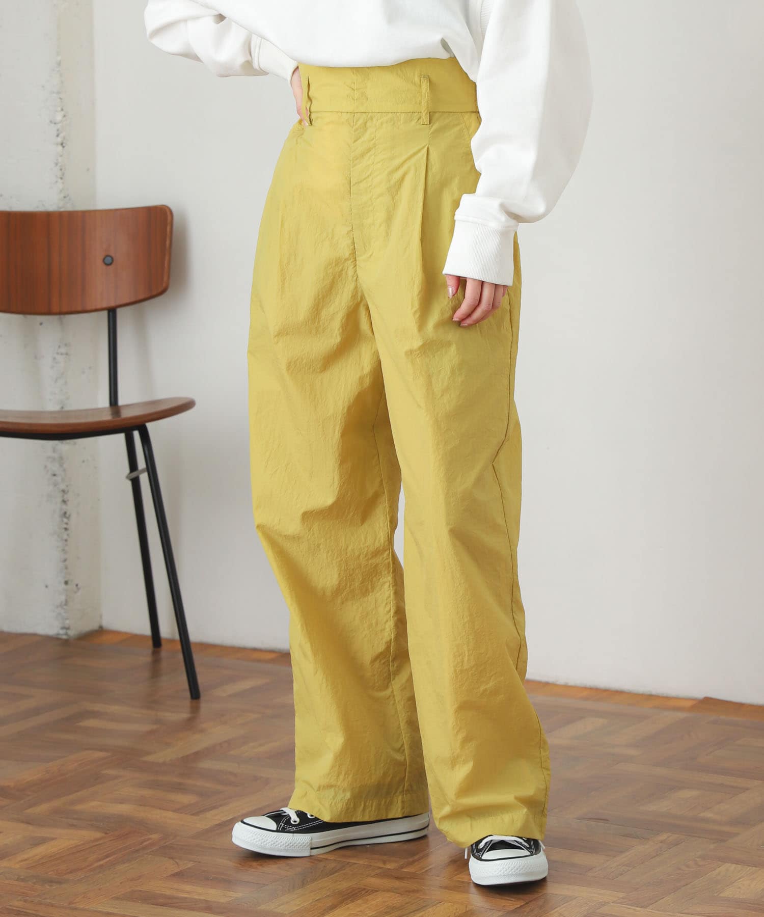 ハイウエストタックパンツ YELLOW S