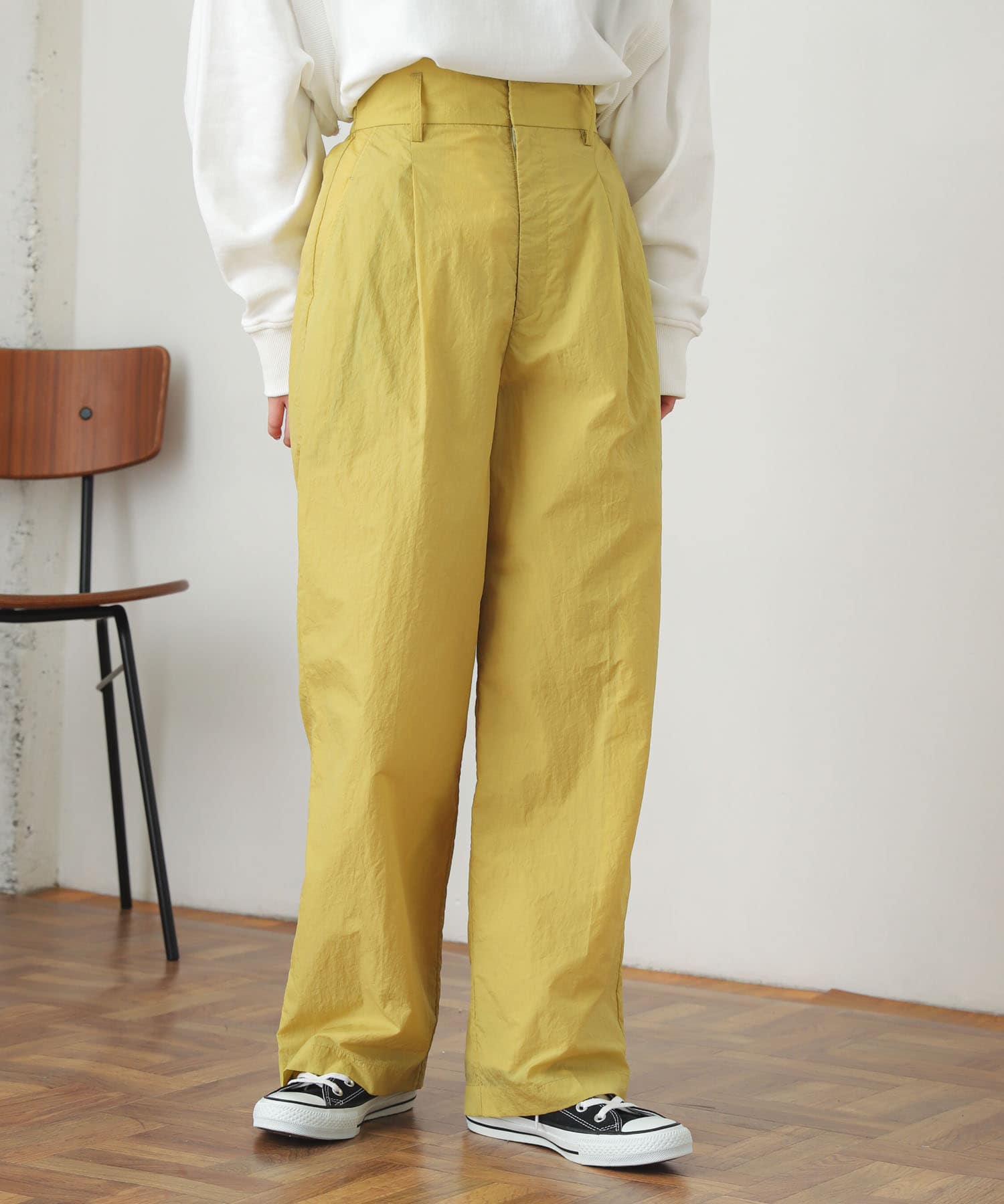 ハイウエストタックパンツ YELLOW S