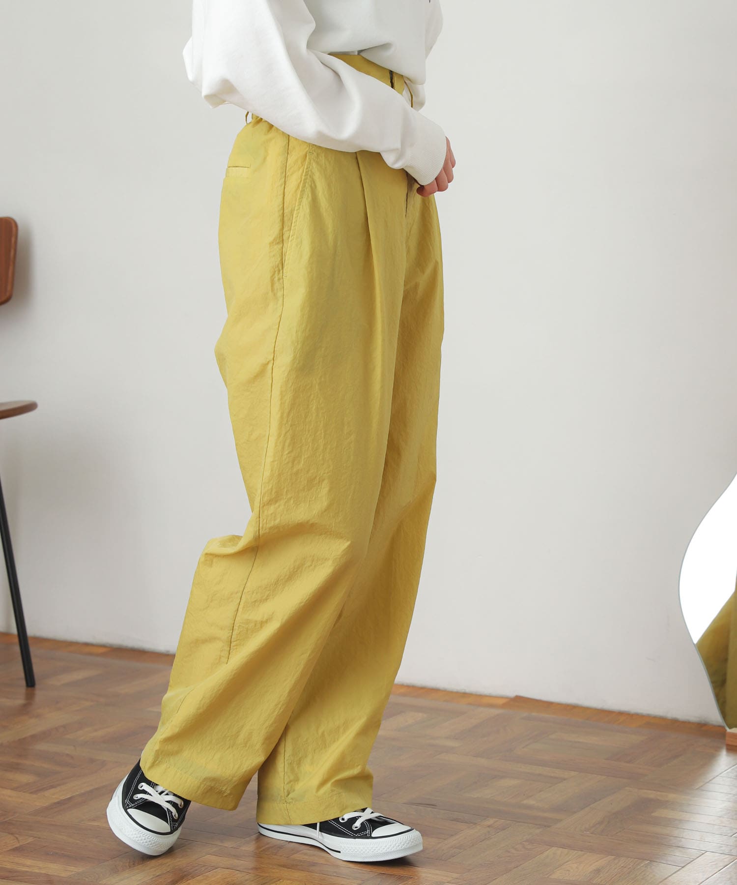 ハイウエストタックパンツ YELLOW S