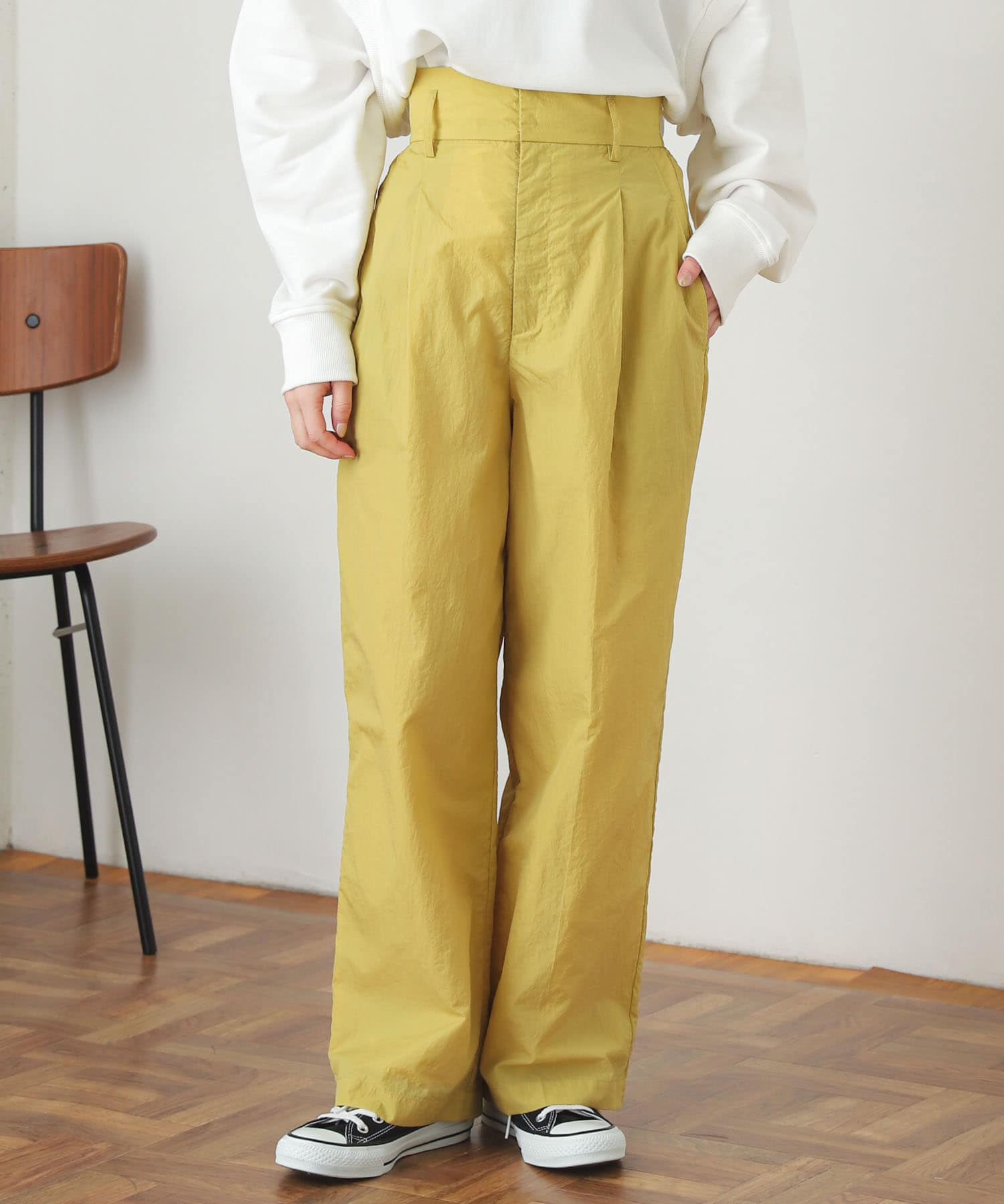 ハイウエストタックパンツ YELLOW S