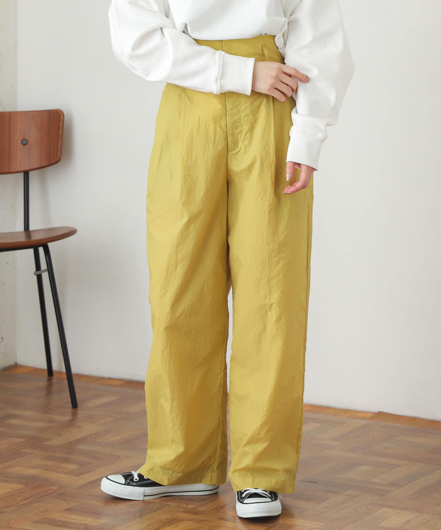 ハイウエストタックパンツ YELLOW M
