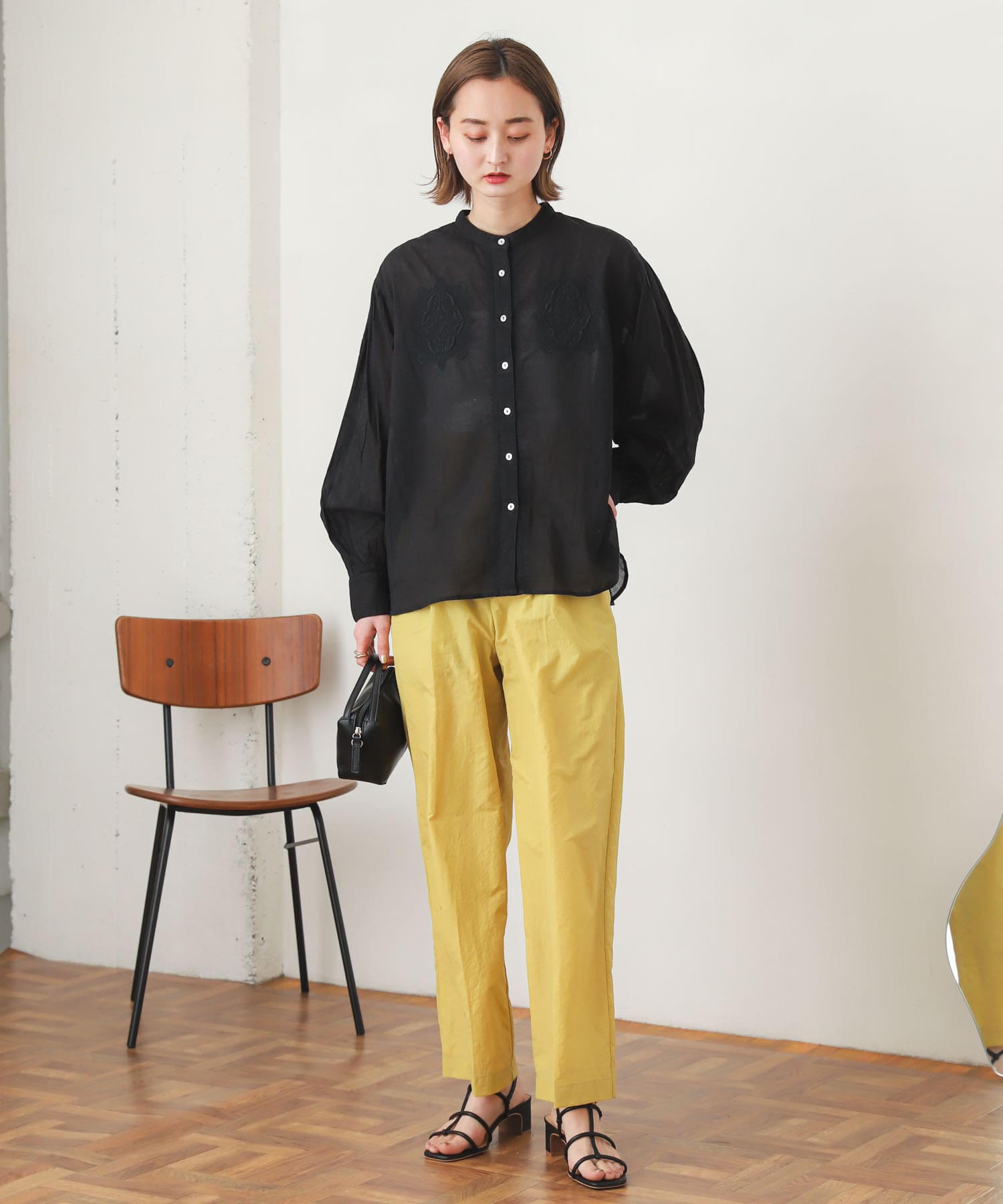 ハイウエストタックパンツ YELLOW M