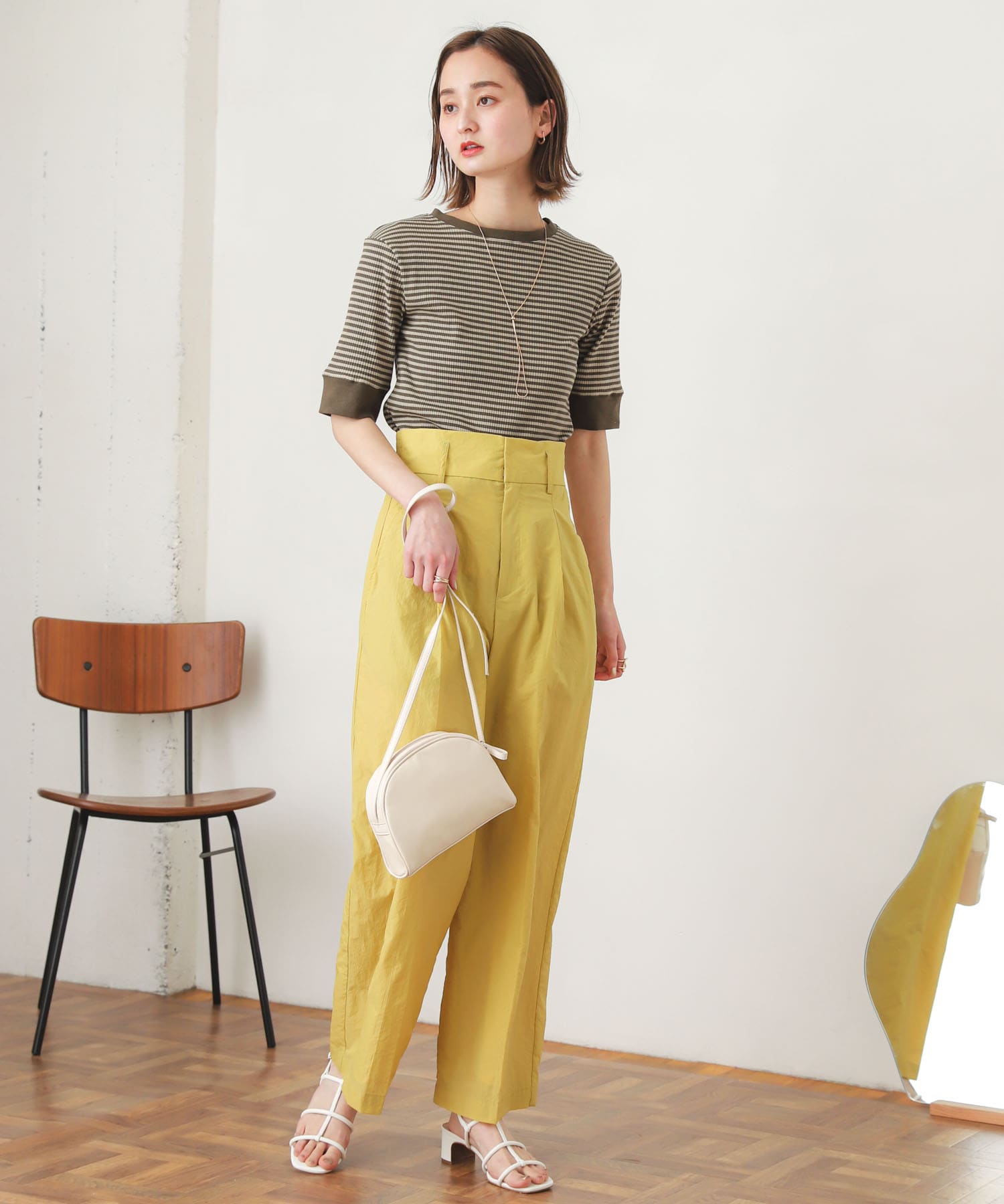 ハイウエストタックパンツ YELLOW S