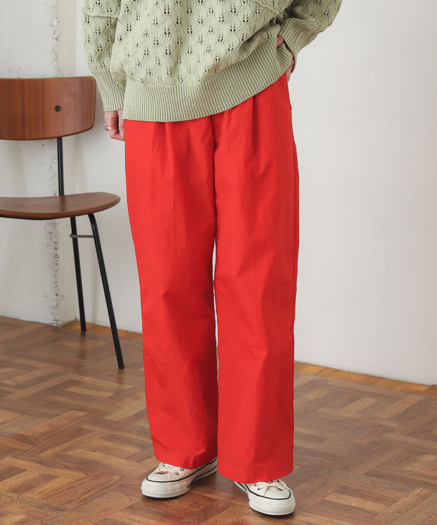 ハイウエストタックパンツ RED S