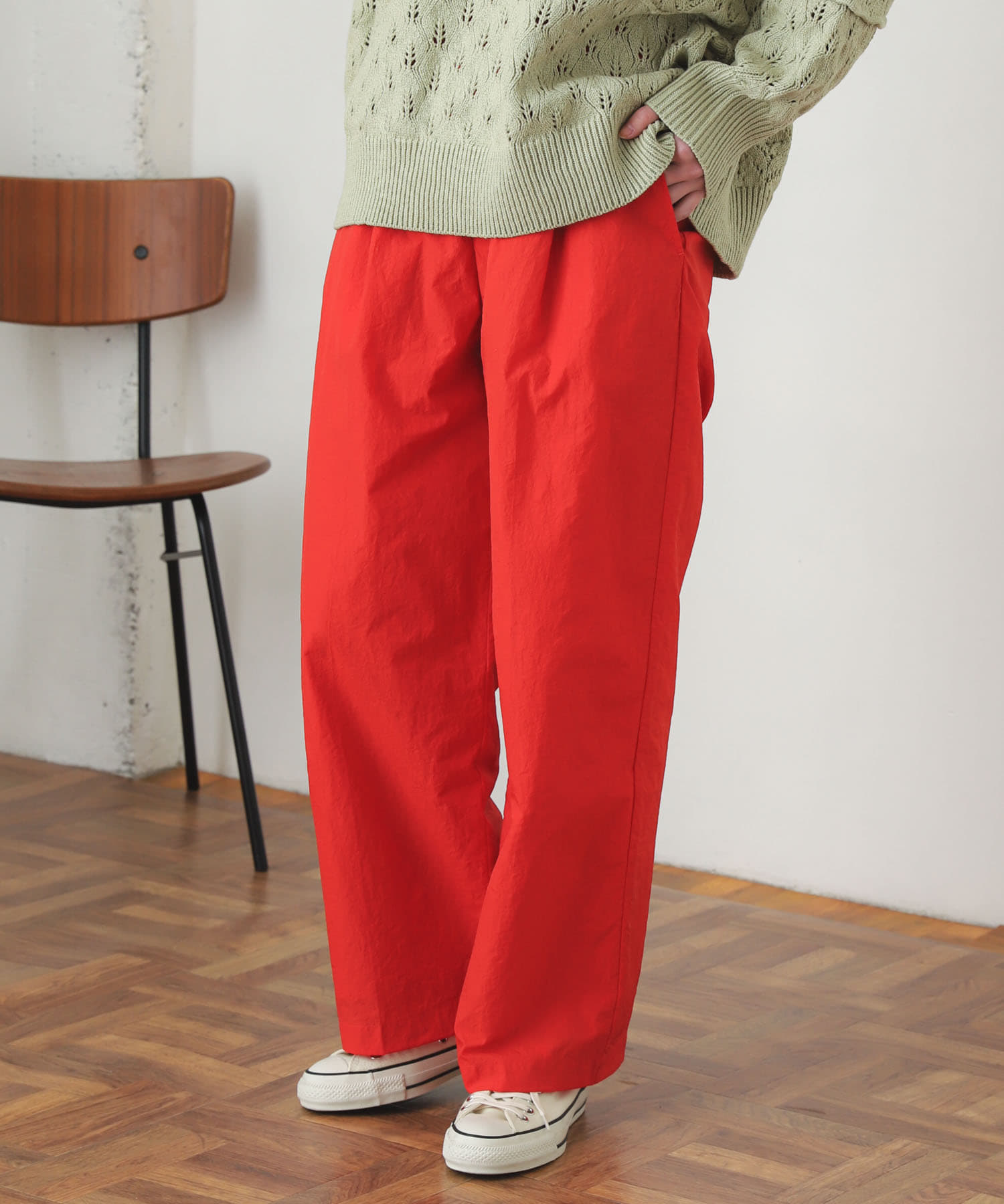 ハイウエストタックパンツ RED S