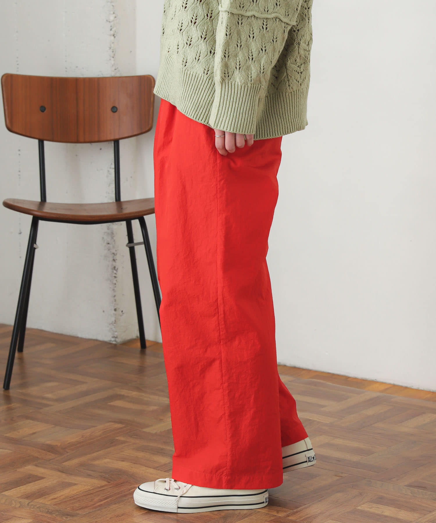 ハイウエストタックパンツ RED S