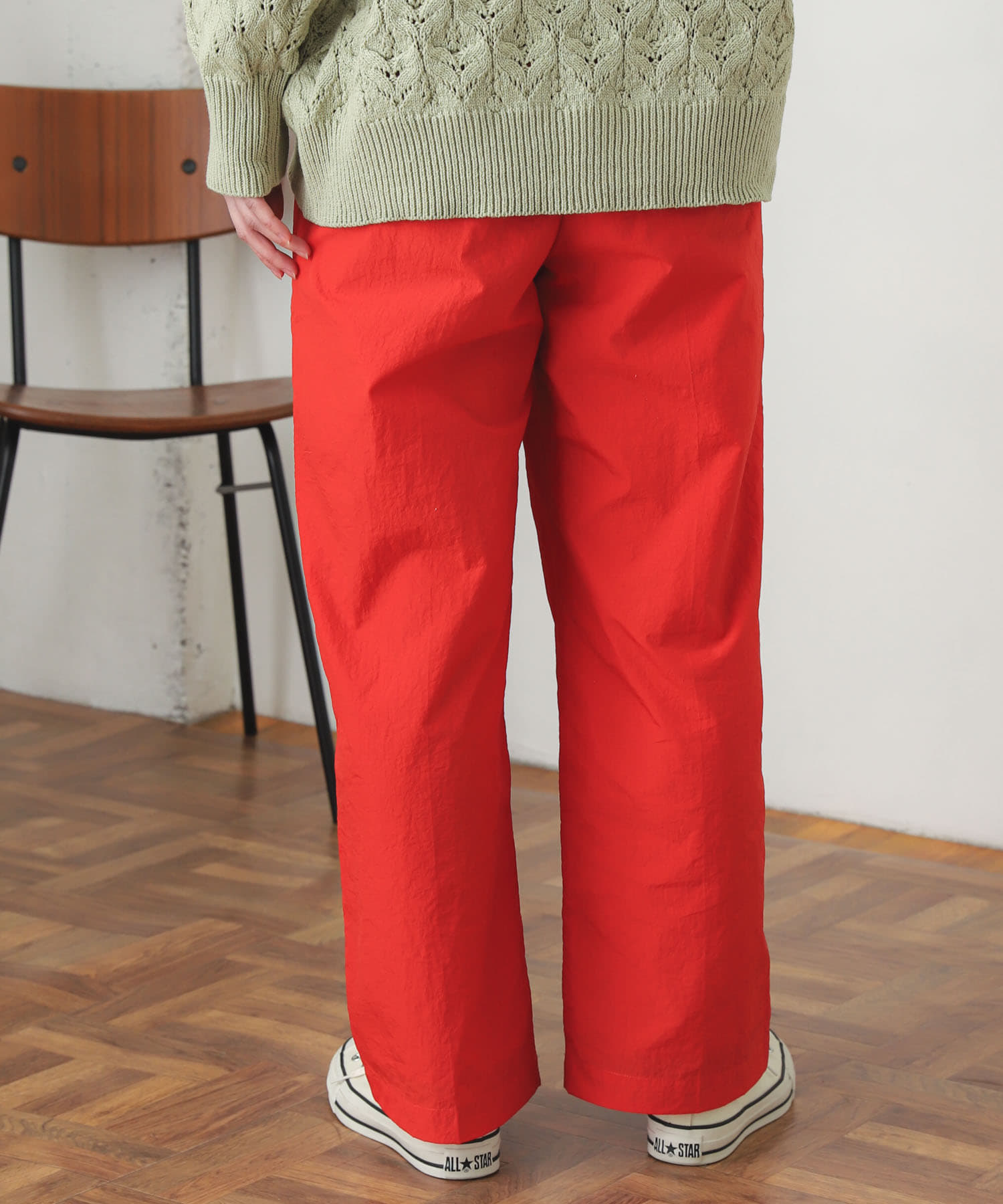 ハイウエストタックパンツ RED S