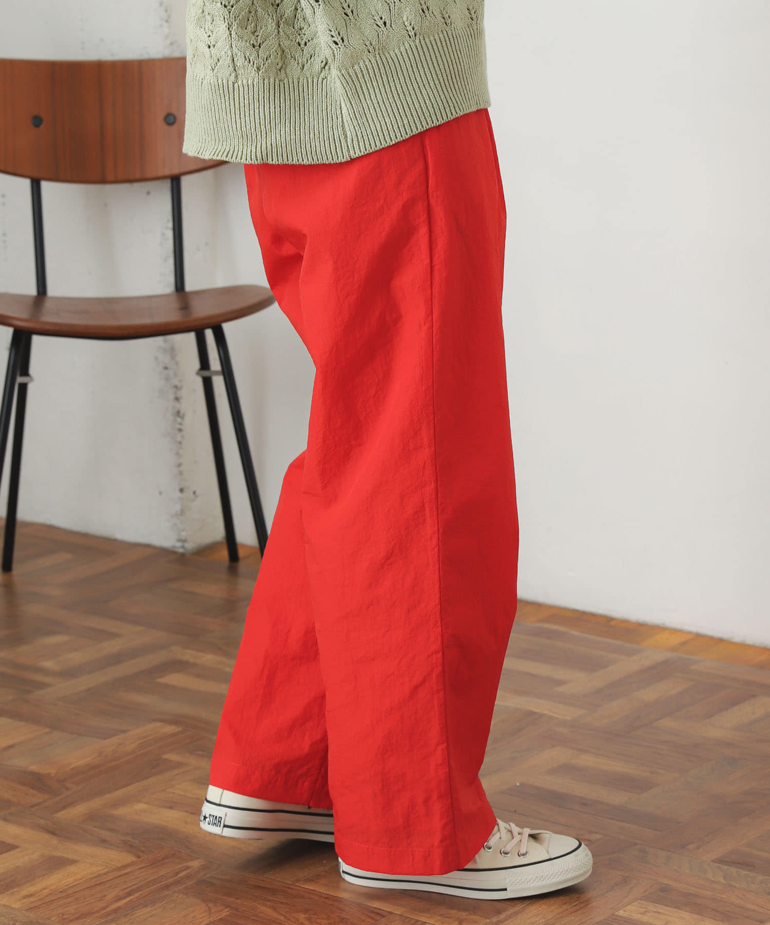 ハイウエストタックパンツ RED S