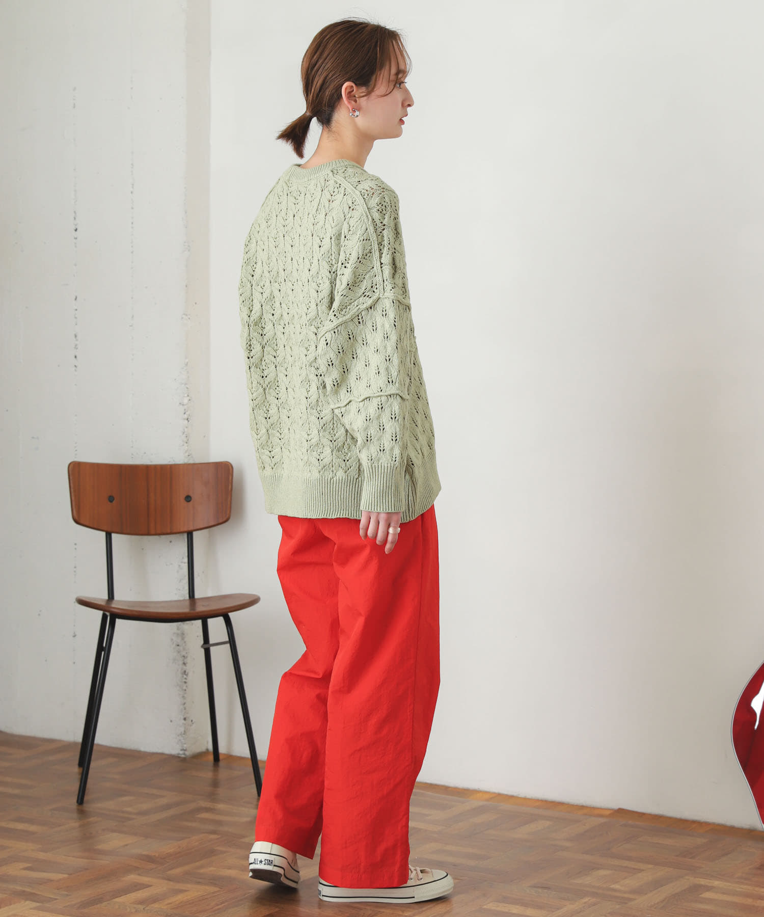 ハイウエストタックパンツ RED M