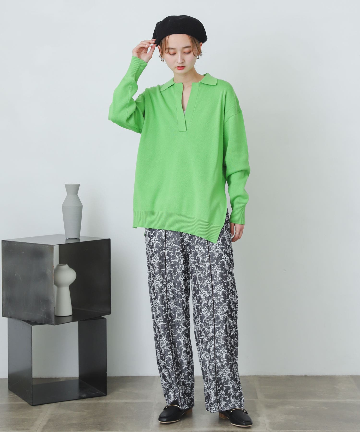 アートフラワーパイピングパンツ BLACK S