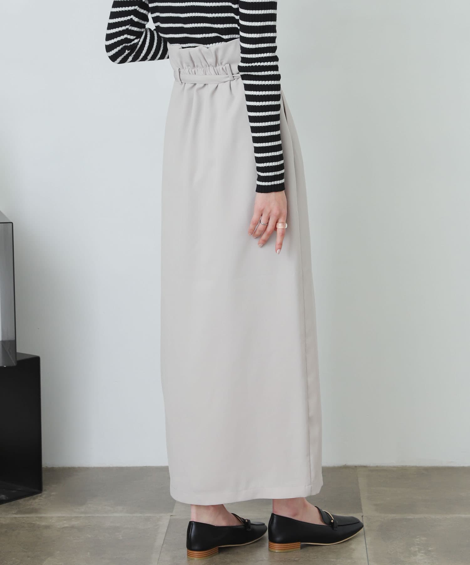『XS・TALL展開あり』カルゼハイウエストラップスカート GREIGE XS