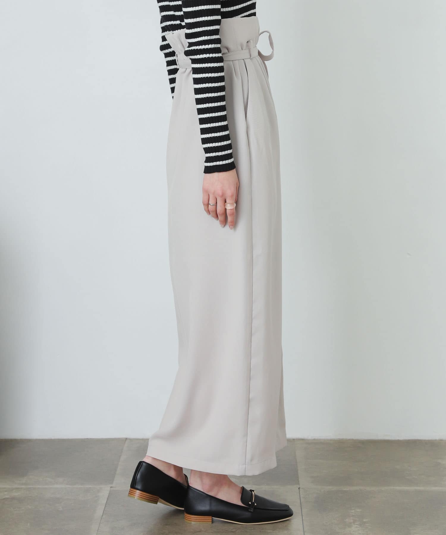 『XS・TALL展開あり』カルゼハイウエストラップスカート GREIGE XS