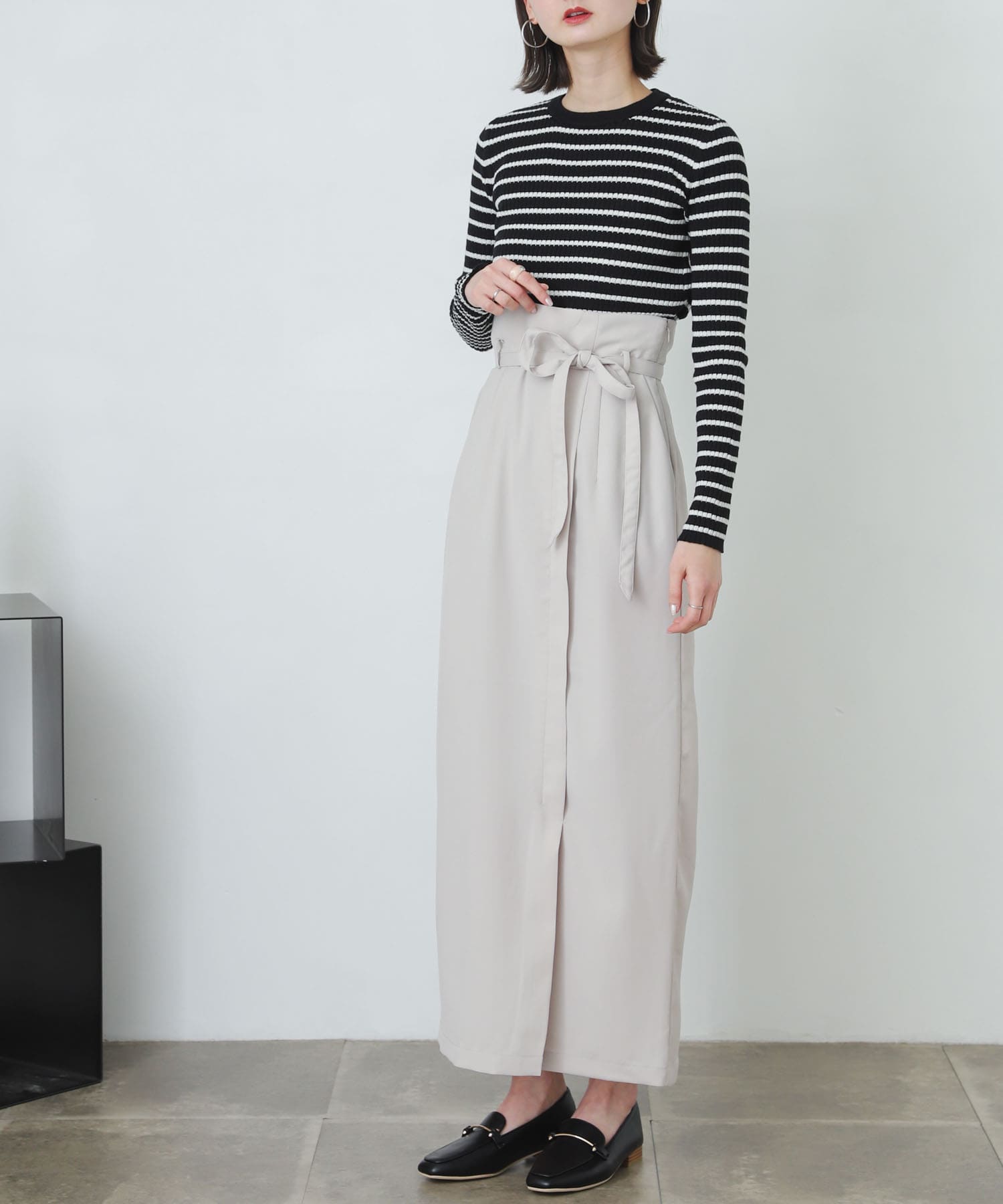 『XS・TALL展開あり』カルゼハイウエストラップスカート GREIGE XS