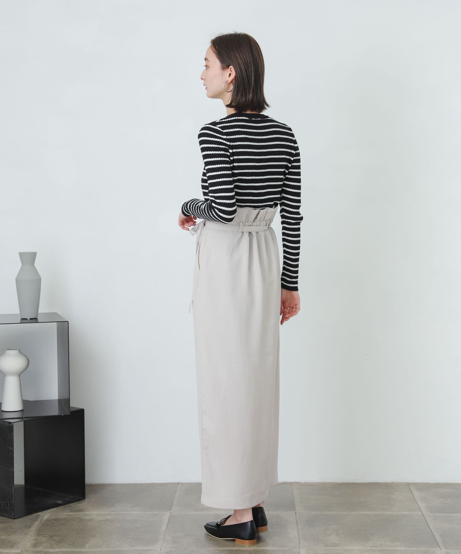『XS・TALL展開あり』カルゼハイウエストラップスカート GREIGE XS
