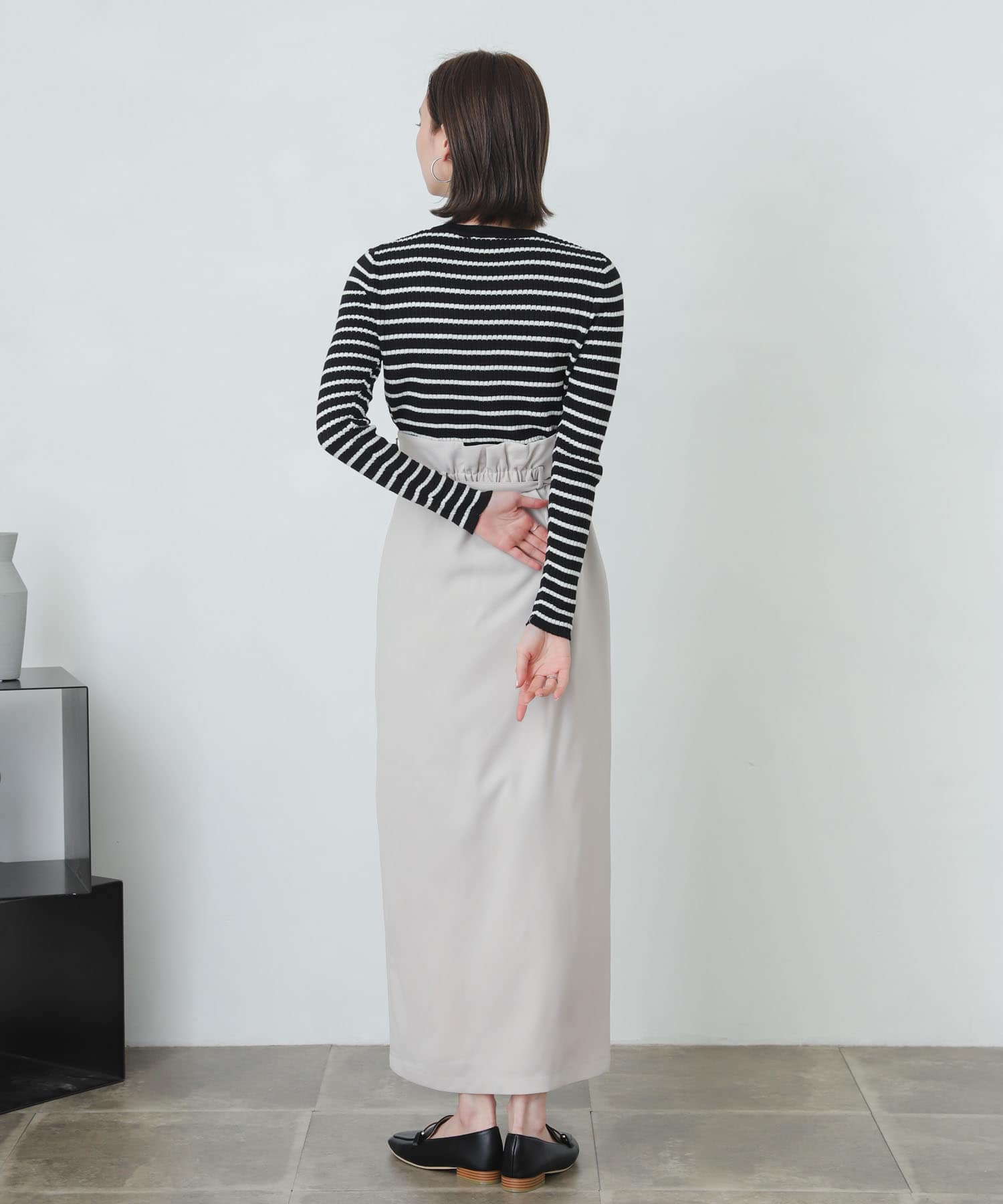 『XS・TALL展開あり』カルゼハイウエストラップスカート GREIGE XS