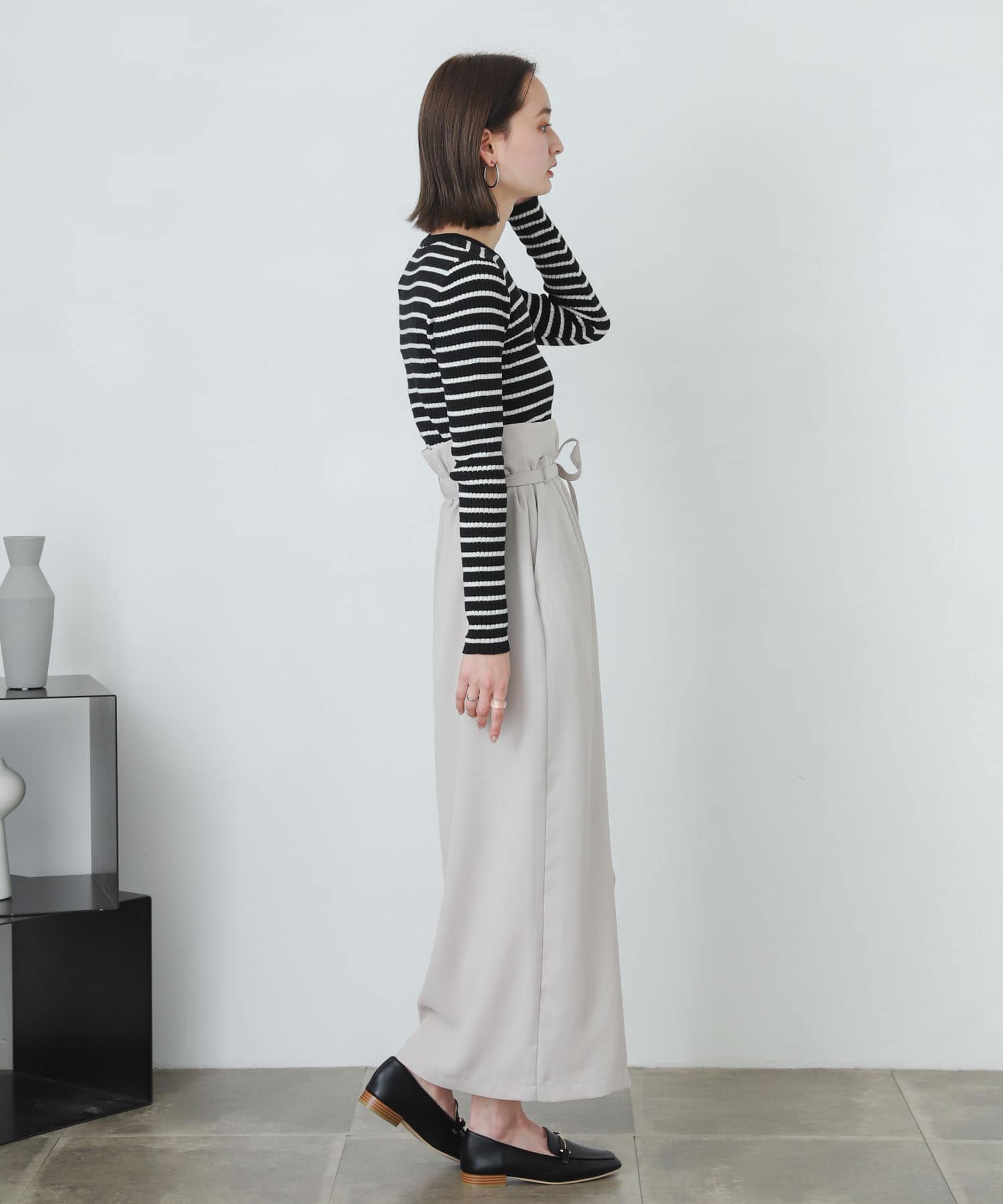『XS・TALL展開あり』カルゼハイウエストラップスカート GREIGE XS