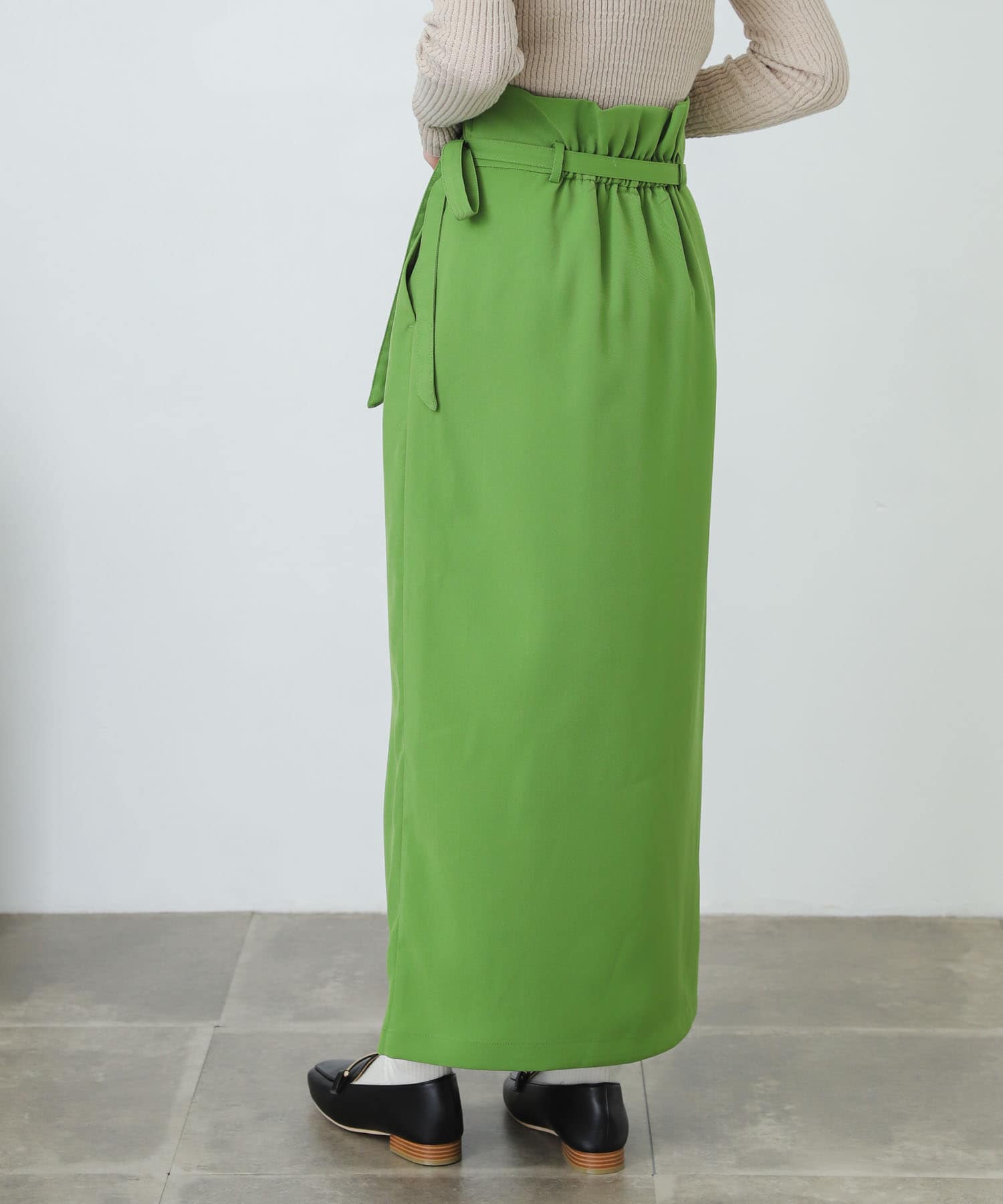 『XS・TALL展開あり』カルゼハイウエストラップスカート GREEN XS