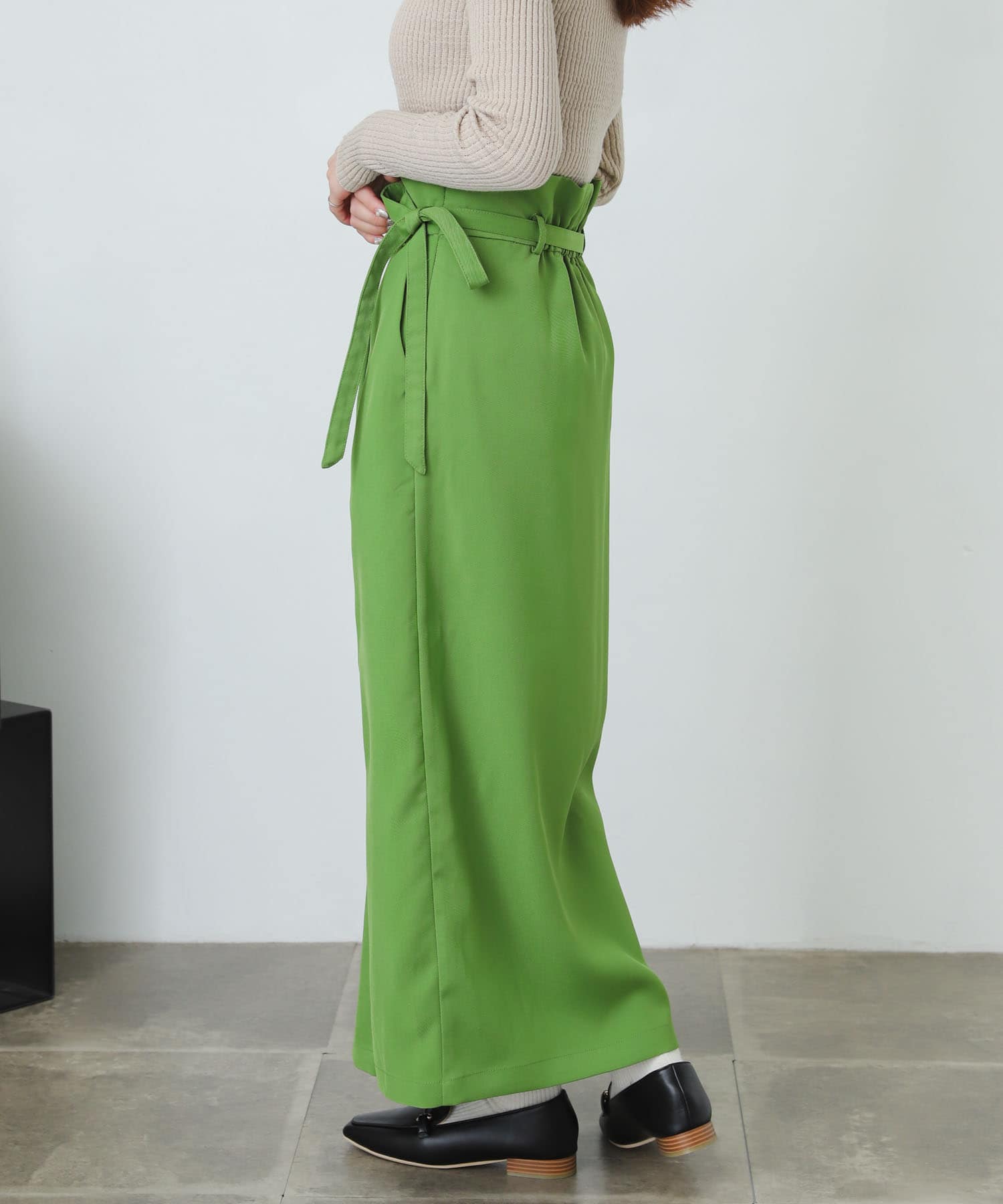 『XS・TALL展開あり』カルゼハイウエストラップスカート GREEN XS