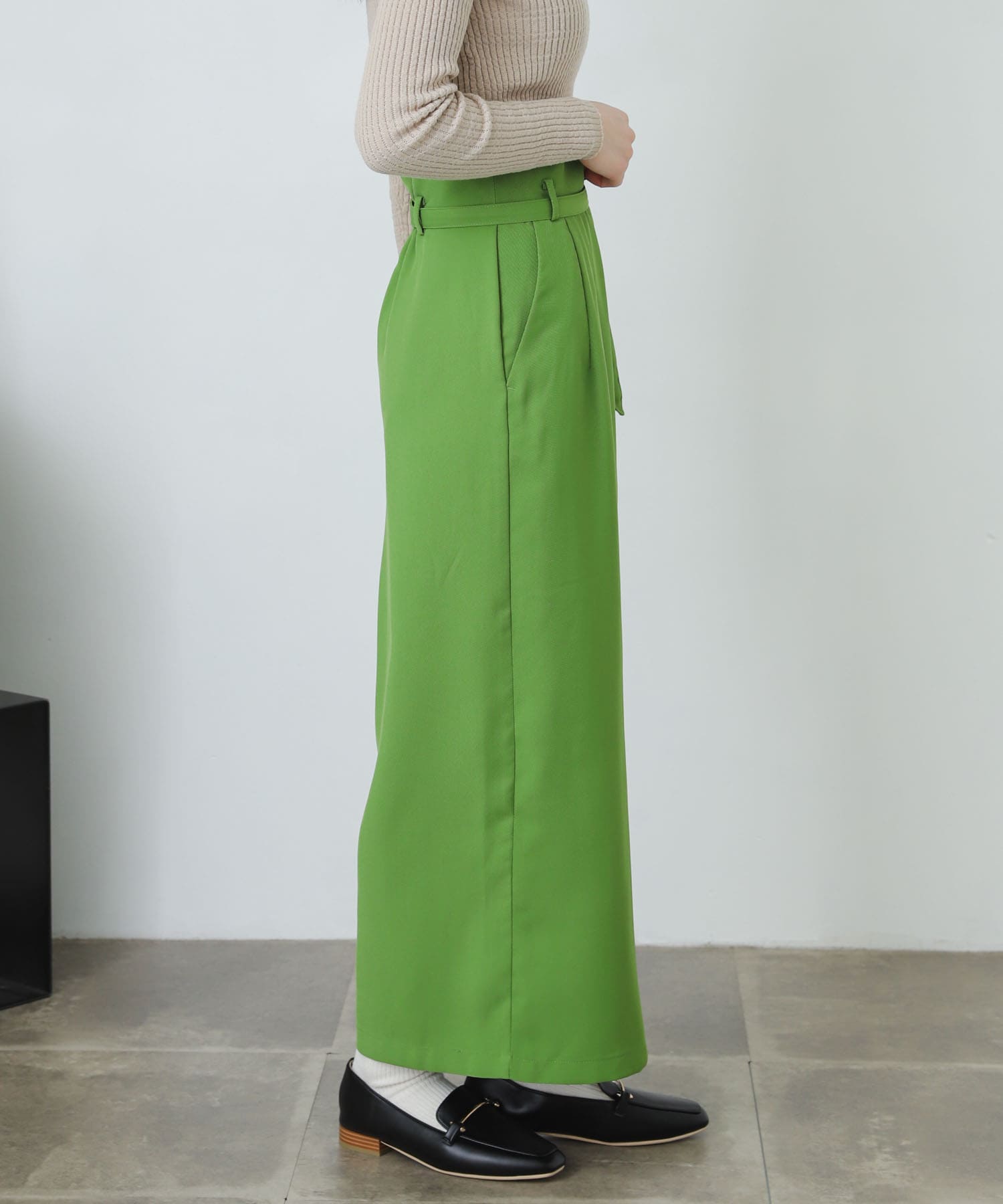 XS・TALL展開あり』カルゼハイウエストラップスカート(XS GREEN