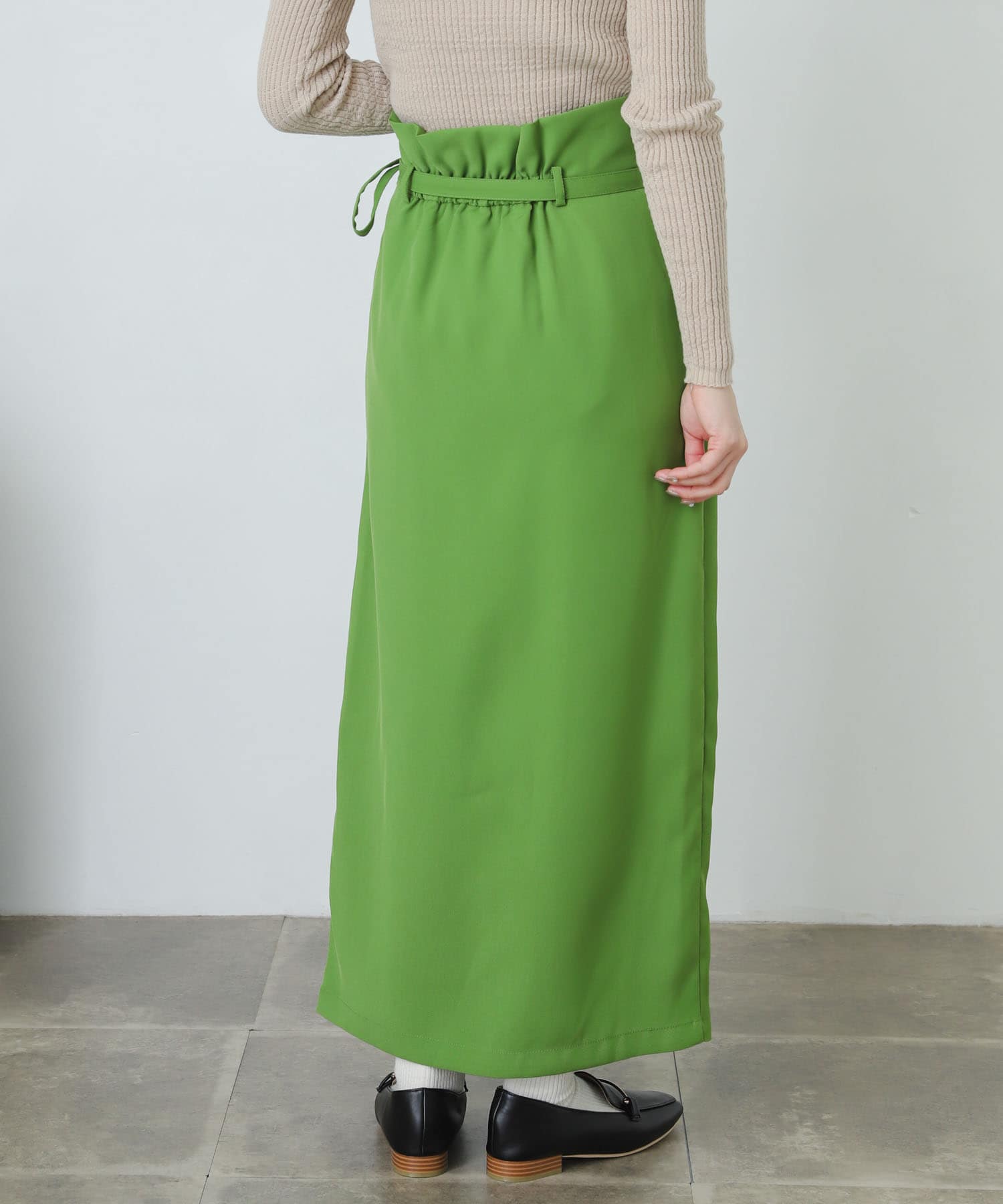 『XS・TALL展開あり』カルゼハイウエストラップスカート GREEN XS