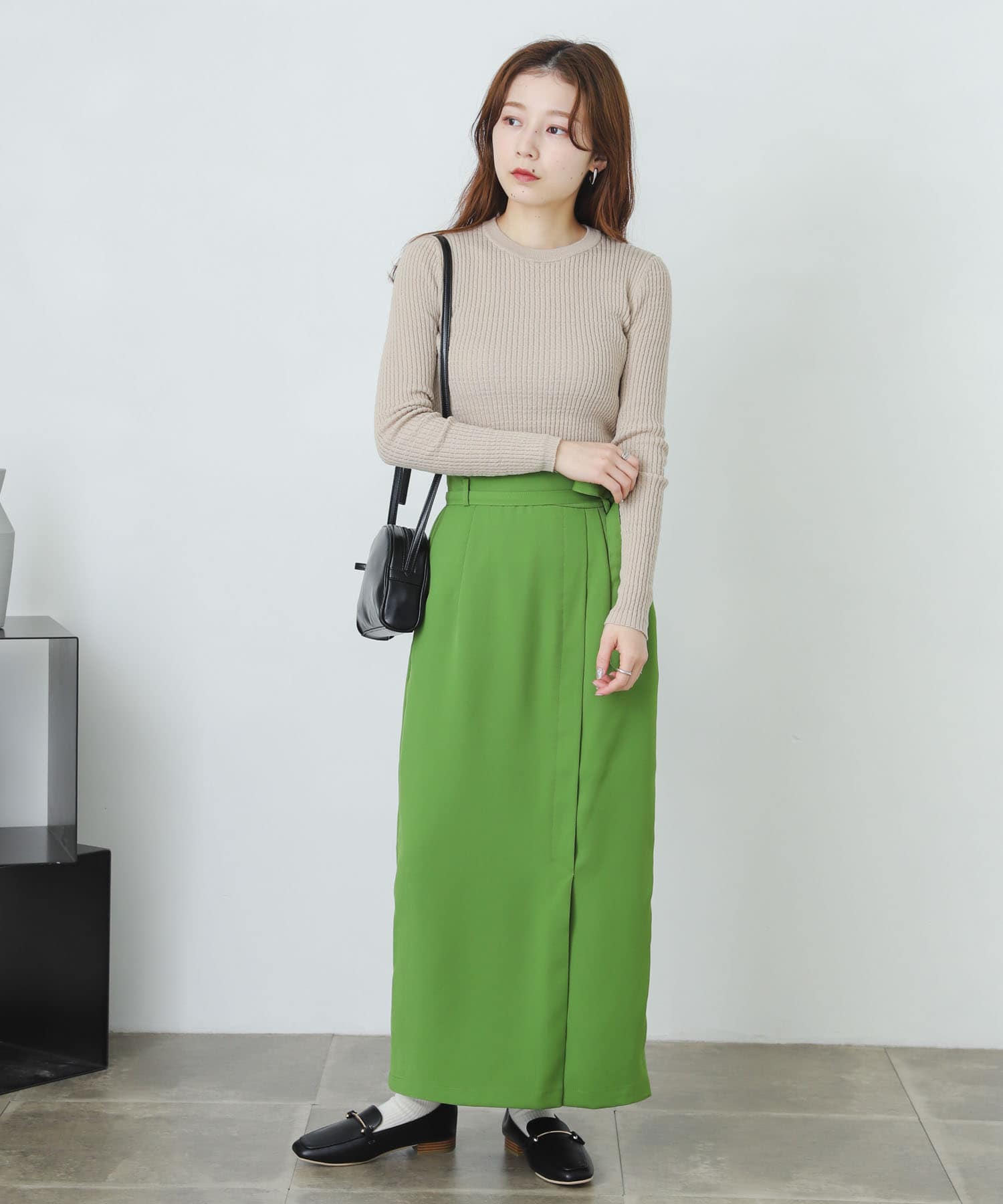 『XS・TALL展開あり』カルゼハイウエストラップスカート GREEN XS