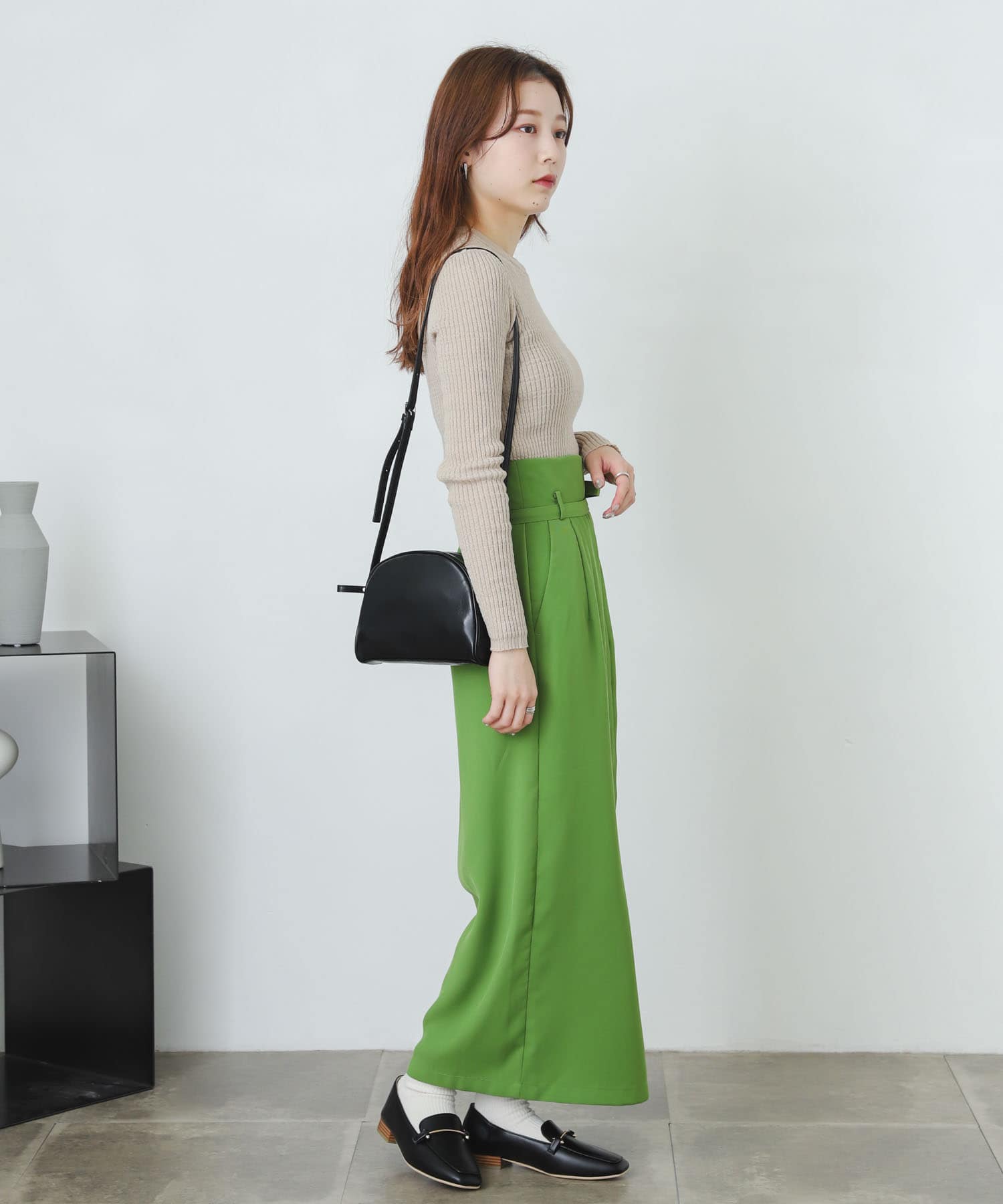 『XS・TALL展開あり』カルゼハイウエストラップスカート GREEN XS