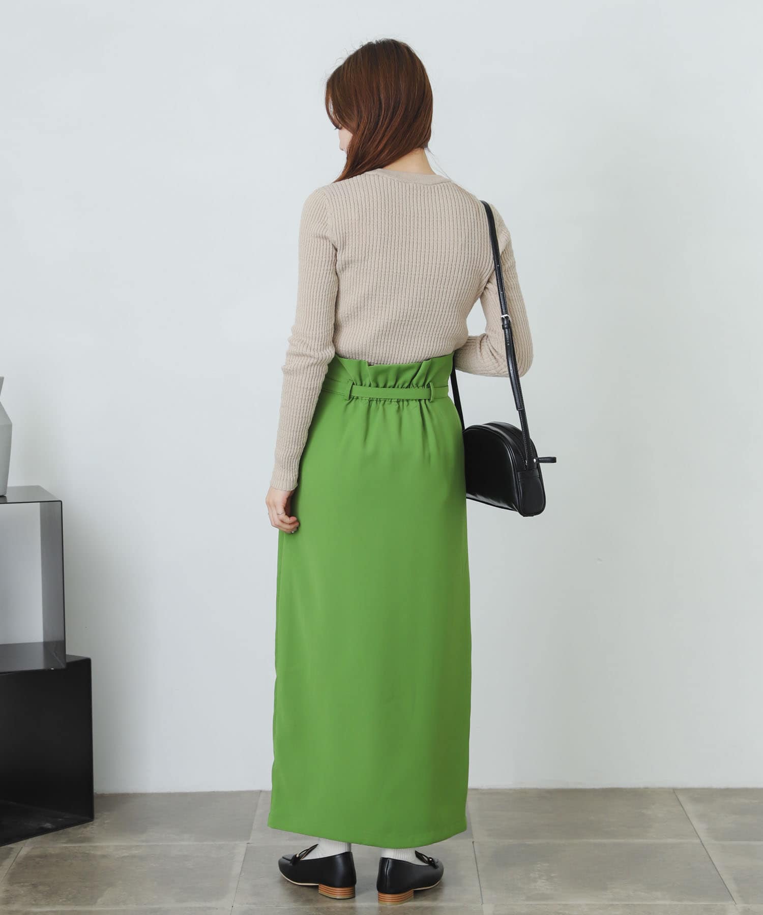 『XS・TALL展開あり』カルゼハイウエストラップスカート GREEN XS